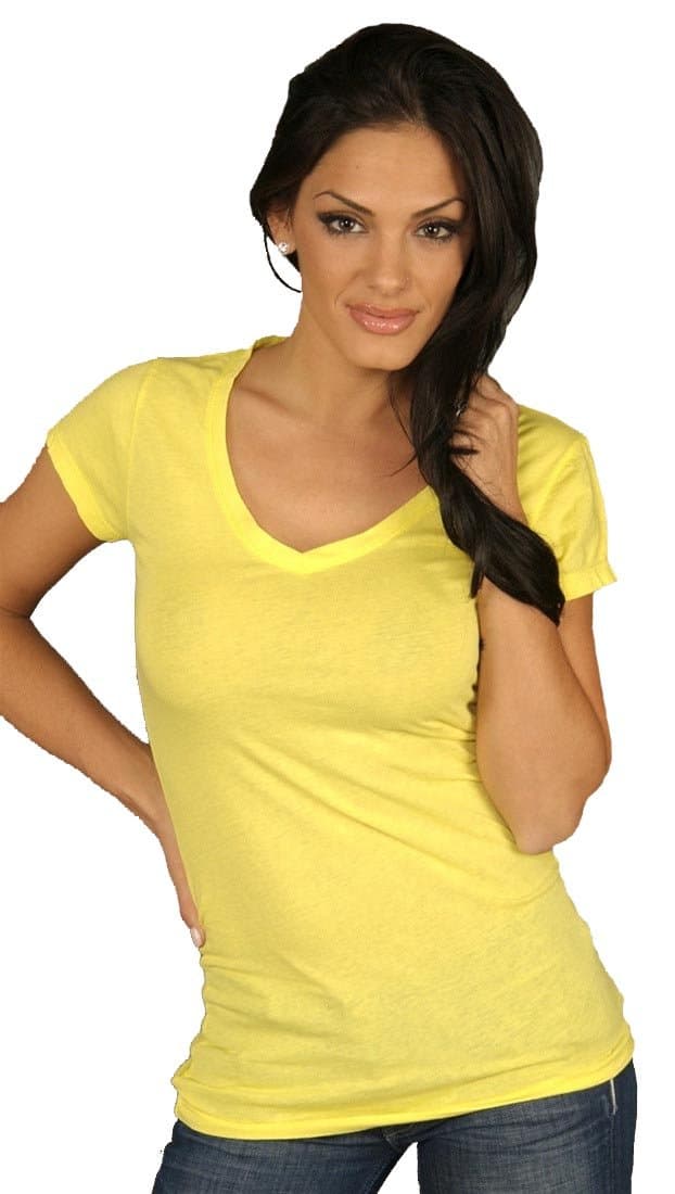 Dirtee Hollywood Basic V Neck Cotton Tunic Long Tee Shirt Yellow