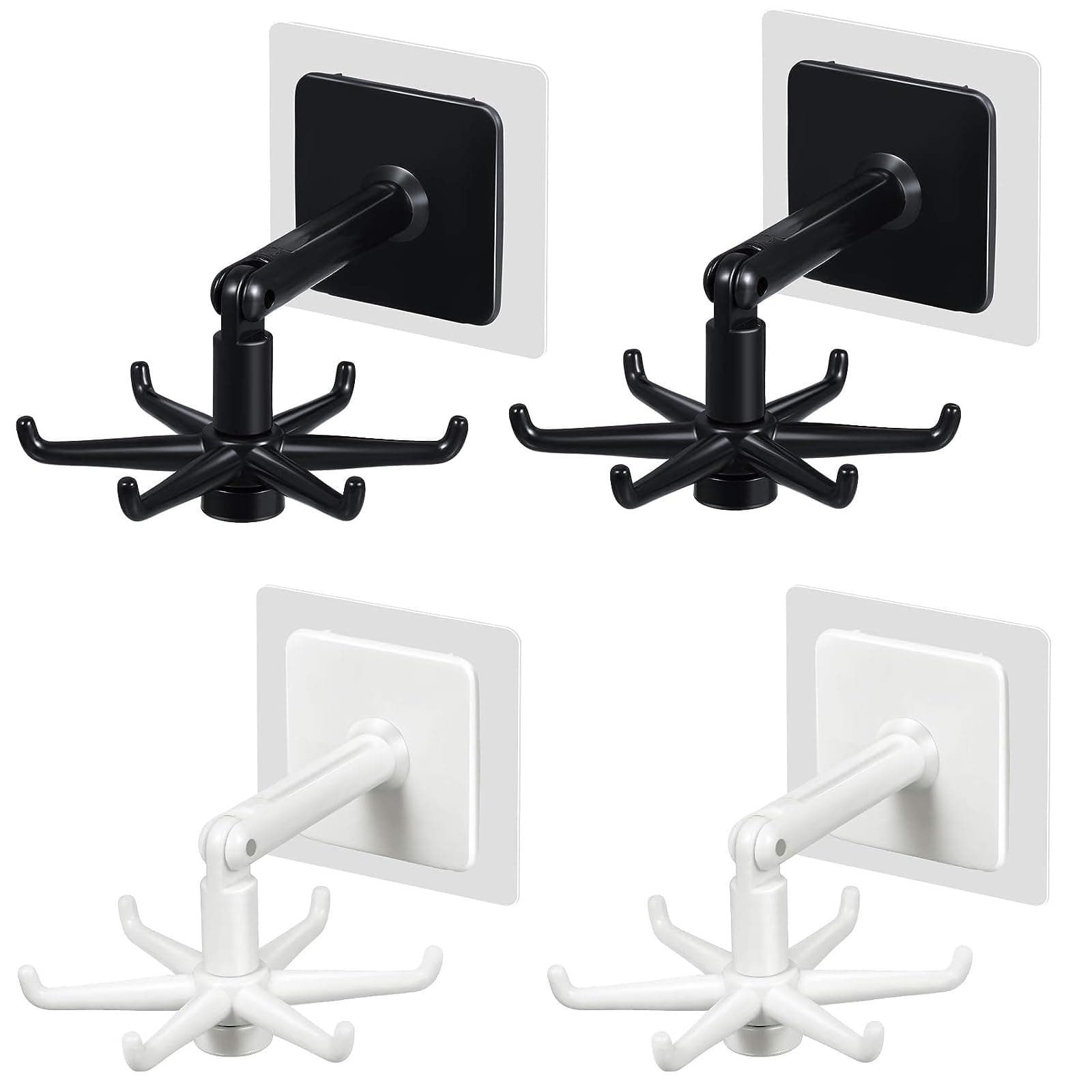 4 PCS 360°Rotating Folding Hook Self-Adhesive Wall Hooks Kitchen Hooks for Hanging,Waterproof Utility Hook Towel Key Hooks ,180 Degrees Vertical Flip Hook for Bathroom Kitchen Home Living Room