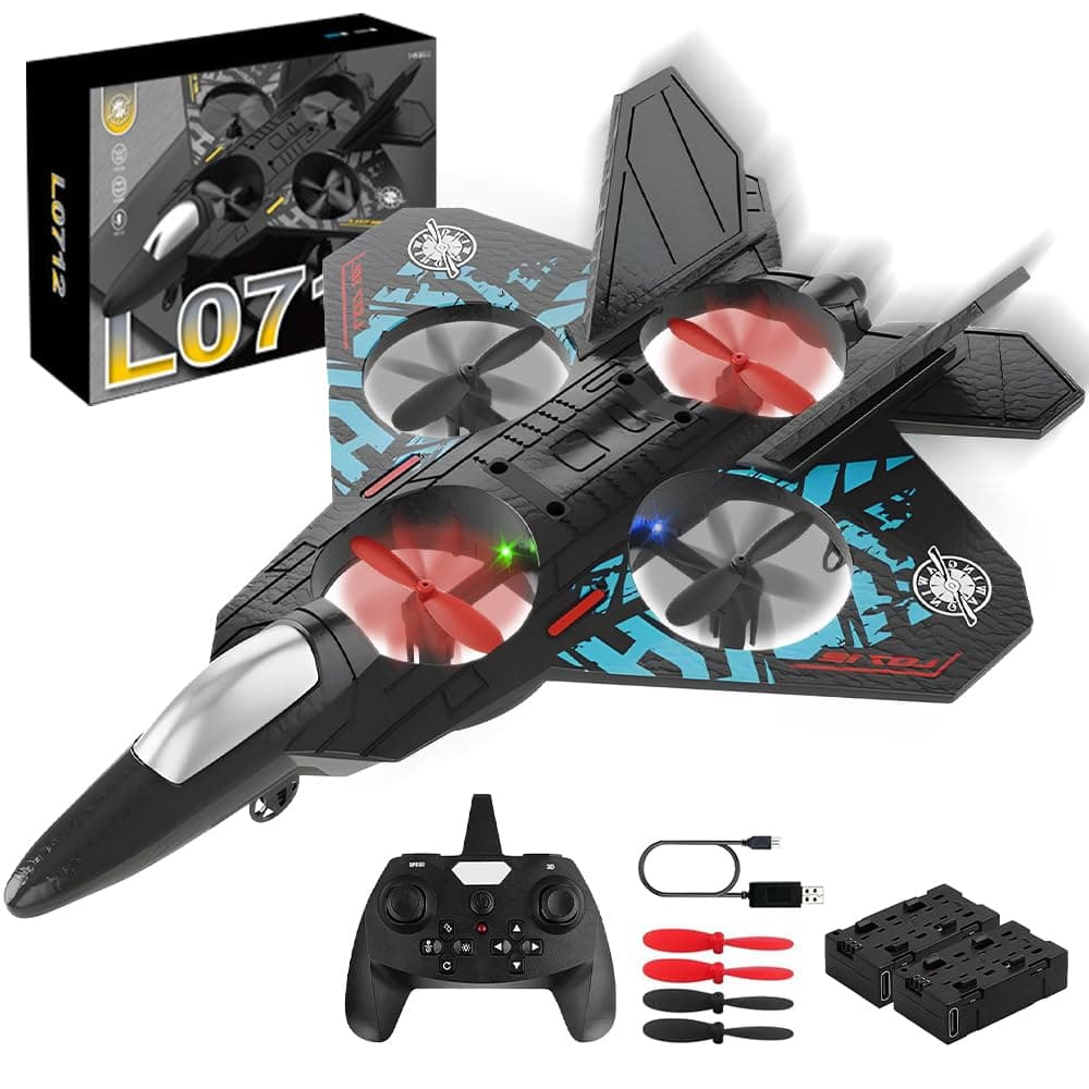 RC Airplane, 2.4GHz Remote Controlled Airplane, L0712 4 Channel Remote Control Airplane, Remote Controlled Fighter Airplane, Aeroplane Toy with Coloured Lights, for Beginners, Children, Adults