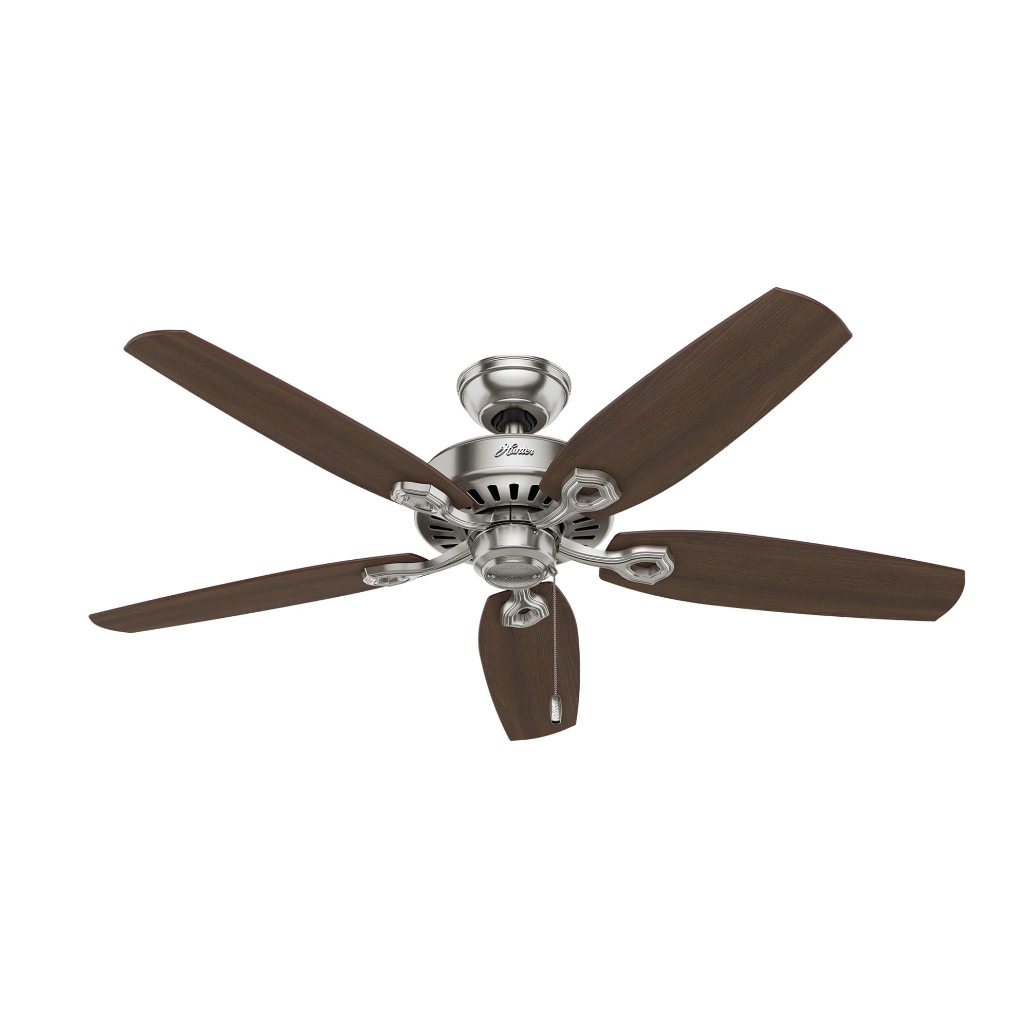 Hunter 52 inch Indoor Ceiling Fan No Light with Pull Chain - Ceiling Fan without Light, Standard Mount, 5 Blades, For Bedroom, Living Room, or Kitchen - Builder Elite 53241, Brushed Nickel