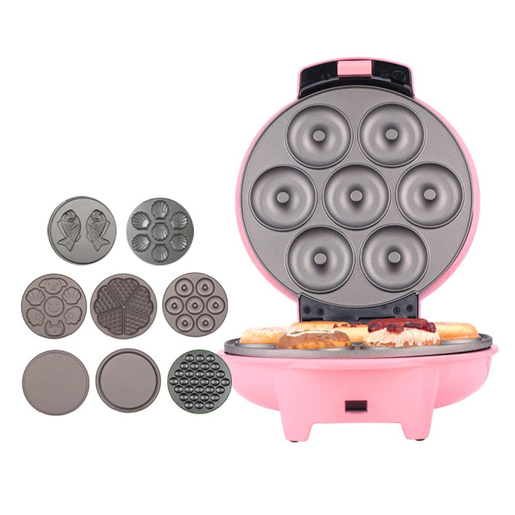 Waffle Maker Doughnut Maker & Snack Maker Brownie with Removable Non-Stick Plates, 8 Sets of Baking Trays, Adjustable Temperature - Most Desserts,Silver