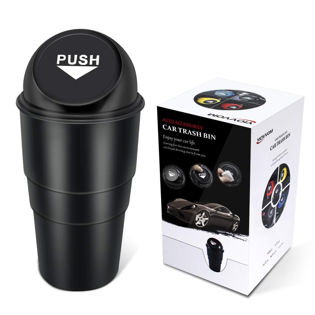 Cup Holder Trash can for car with Lid, Mini Garbage Cans for Back seat Leakproof Vehicle Automotive Cup Holder Car trashcan, Small Trash Bin for Automotive Office Home Kitchen (Black001)