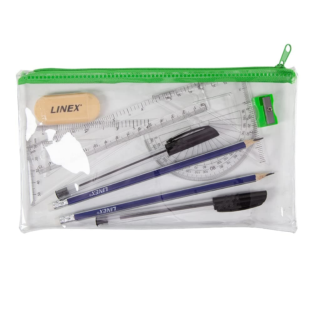 LinexClear Filled Pencil Case Maths Exam Set, Students, Ruler, Protractor