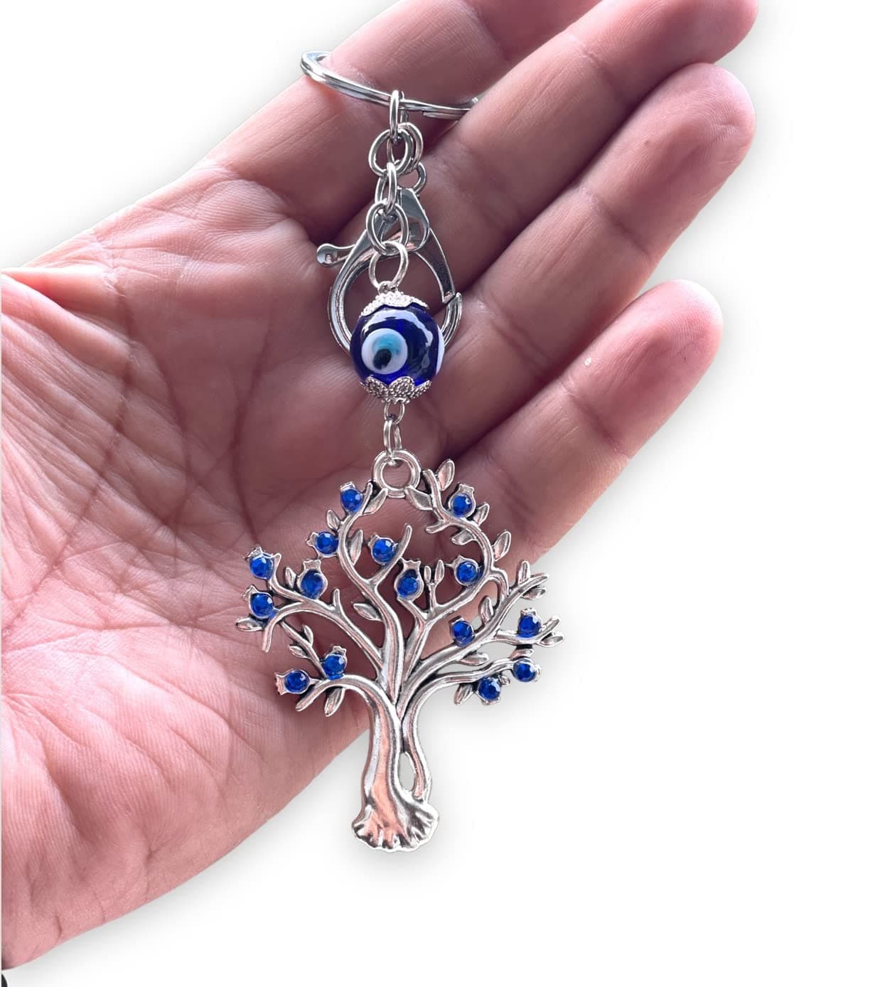 Tree Shape Pendant with Blue Evil Eye Keychain Crystal alloy Keyring for Diwali Gift item for Men and Women (Pack of 1)