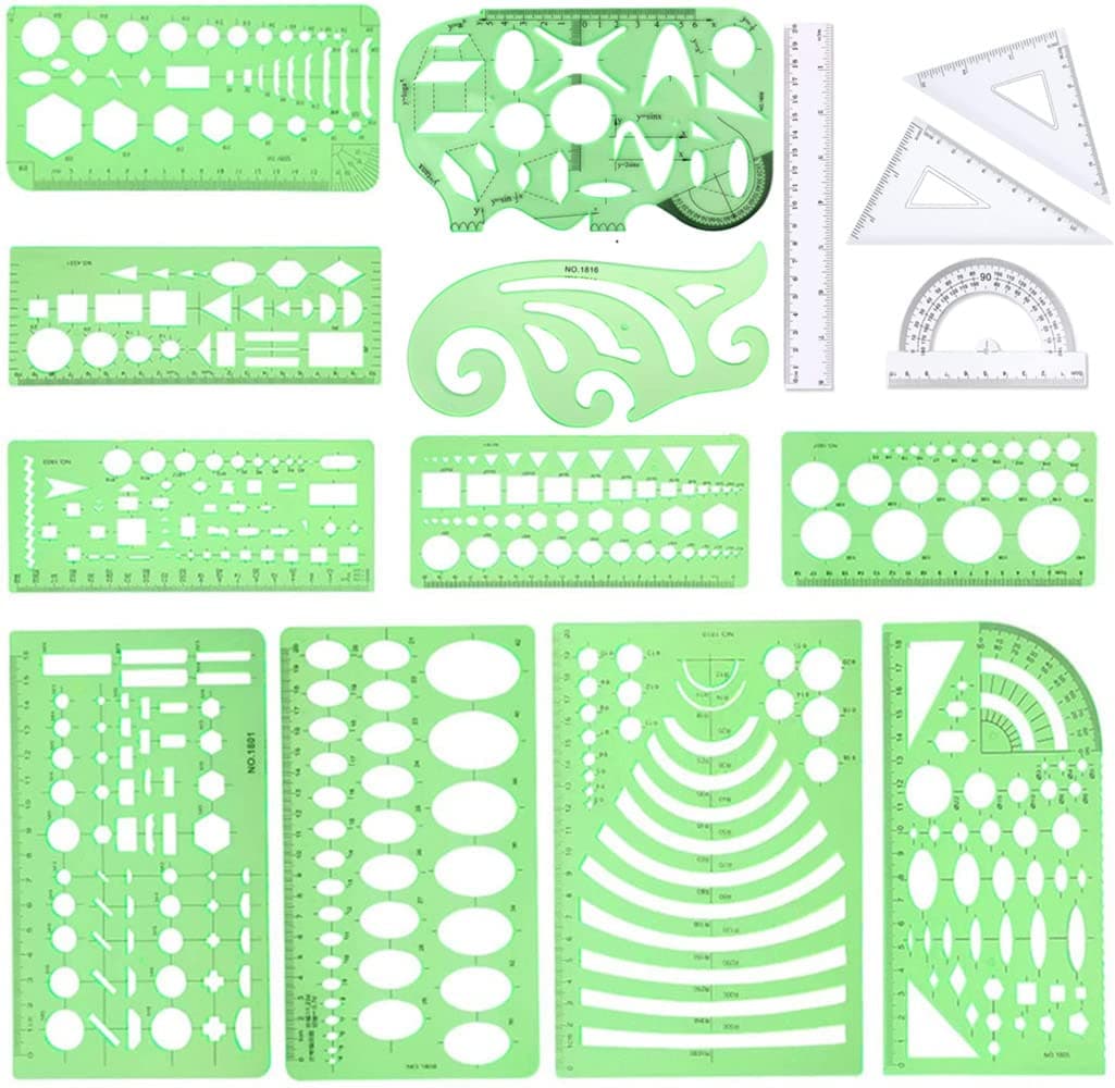 15Pcs Geometric Stencils Drawing Templates,Drawing Stencils Drafting Tools with Geometry Set,Circle,Curve Shape Drafting Tools for Design