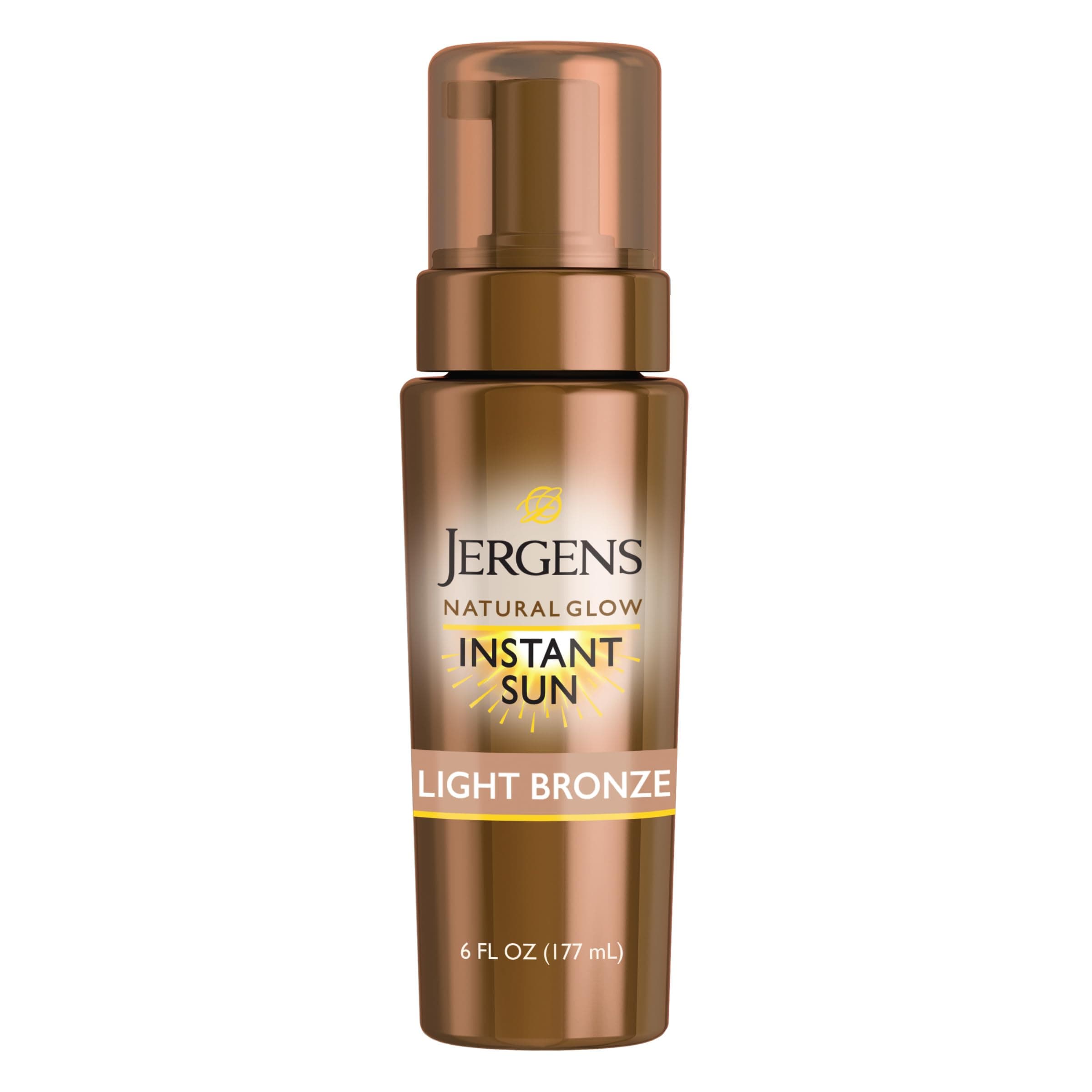 Jergens Natural Glow Instant Sun Body Mousse, Self Tanner for Light Bronze Tan, Sunless Tanning Body Bronzer for Natural Looking Color Instantly, 6 Oz