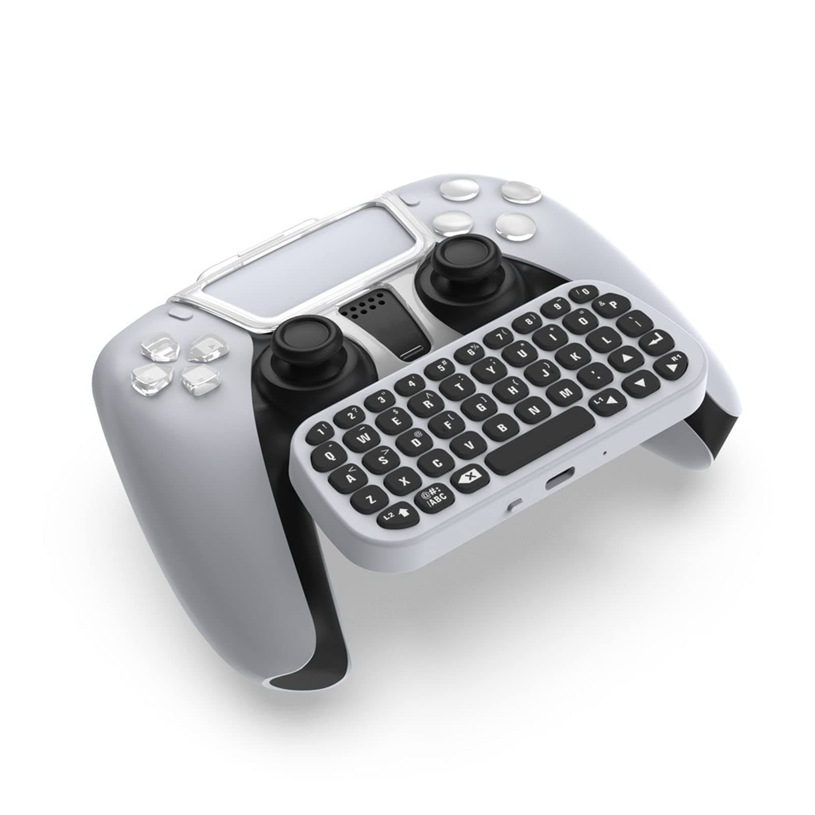 Game Controller Keyboard for PS5, Wireless Ergonomic Mini Portable Gamepad Chatpad with Clip Bracket and Headphone Jack