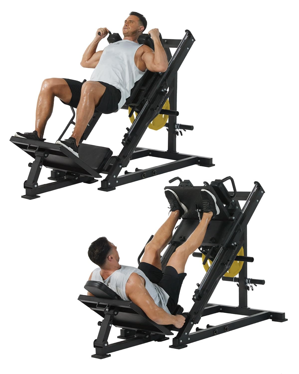 2 in 1 Leg Press Hack Squat Machine for Home Gym, Adjustable Leg Press Machine with Linear Bearing, Hack Squat Machine for Full Lower Body Workout with Weight Storage Posts, Black, 1Pcs