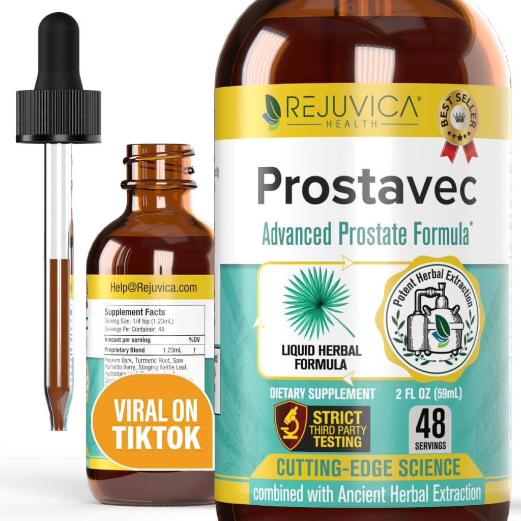 Prostavec Advanced Prostate Support Supplement - Liquid Formula for Faster Absorption with Pygeum, Saw Palmetto, Stinging Nettle + Turmeric & Damiana - Vegan, Non-GMO - 2 fl oz