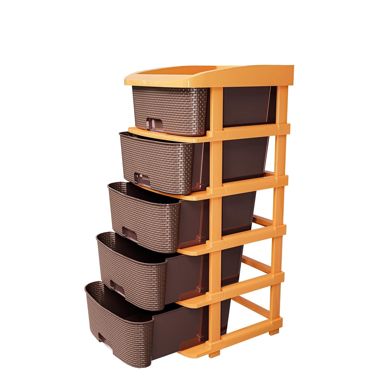 Plastic Modular Drawer Organizer Plastic Drawer Storage Chest of Drawers Rack Drawer Organizer Storage Box, Large Stomo Racks for Multipurpose Anti-Slip Shoes Organizers | Brown | 5 Layer