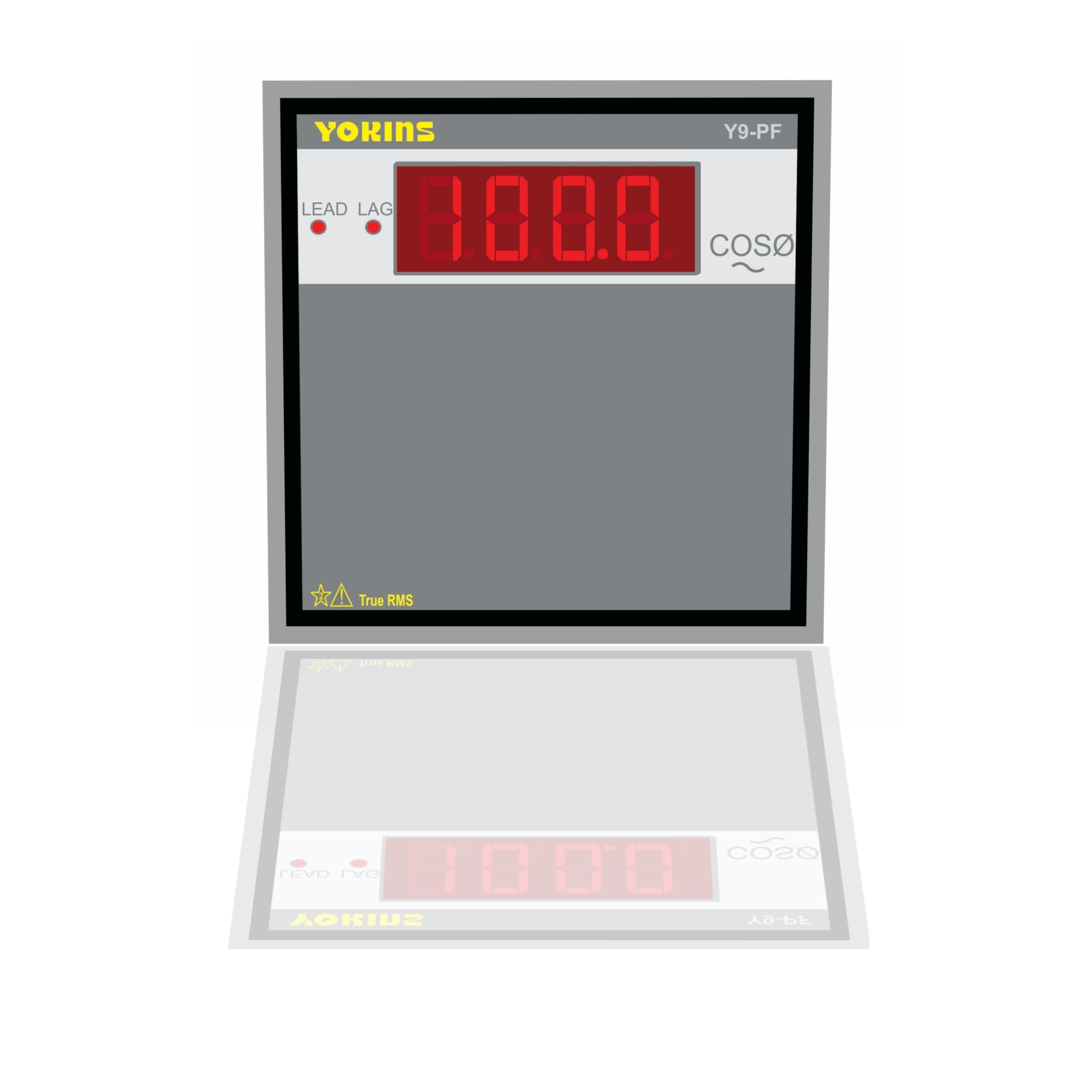 Digital Three/Single Phase Power factor meter, AC -/ 5A(Higher current with CT), 500V, 96x96sqmm, for measurement of PF in 3ph systems, comes with One year Warranty