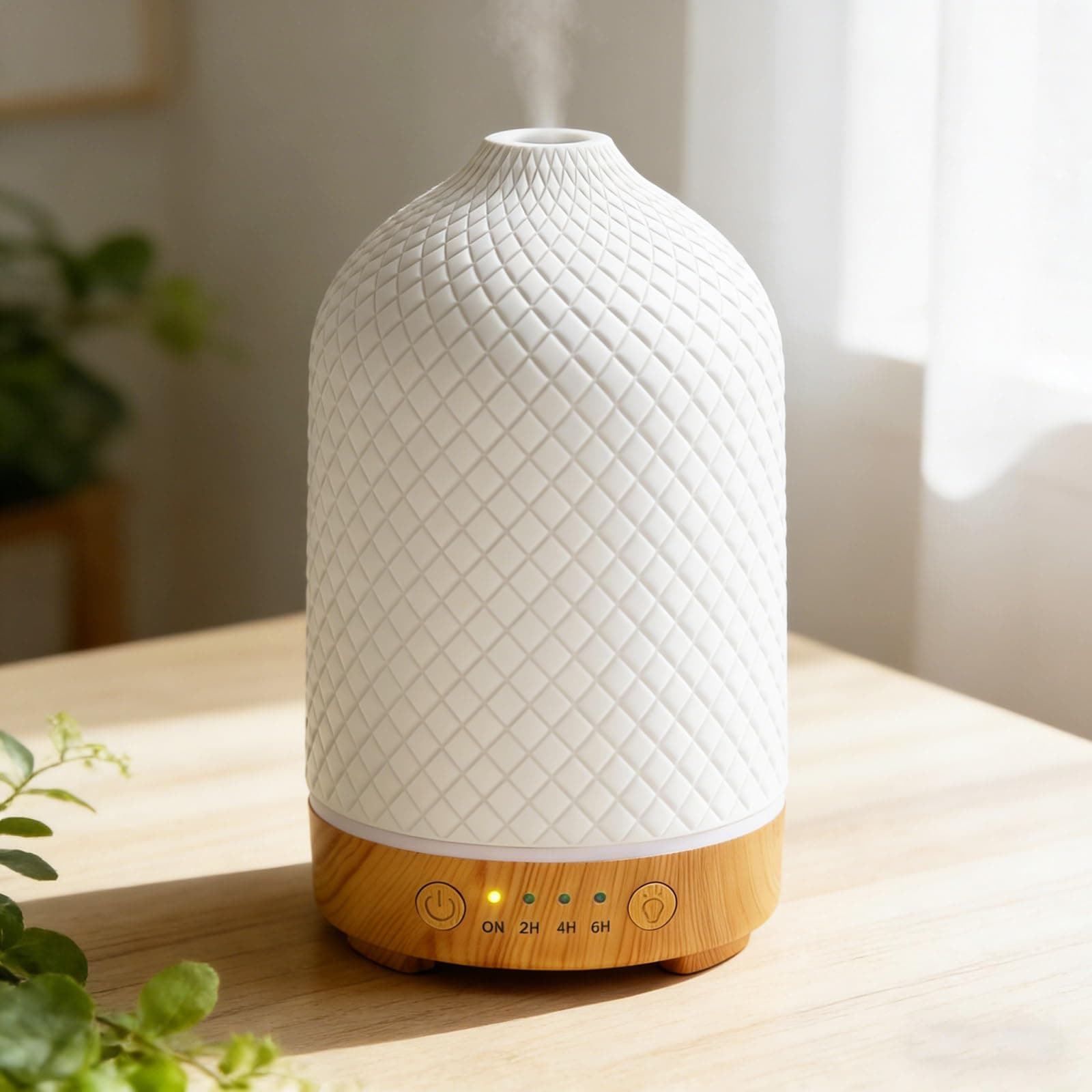 Essential Oil Diffuser Electric Aromatherapy Oil Diffuser 200ml Ceramic Aroma Scented Diffusers &Humidifier with Auto Shut Off Ultrasonic Quiet/4 Timing Set/7 LED Lights for Home Office Sleep