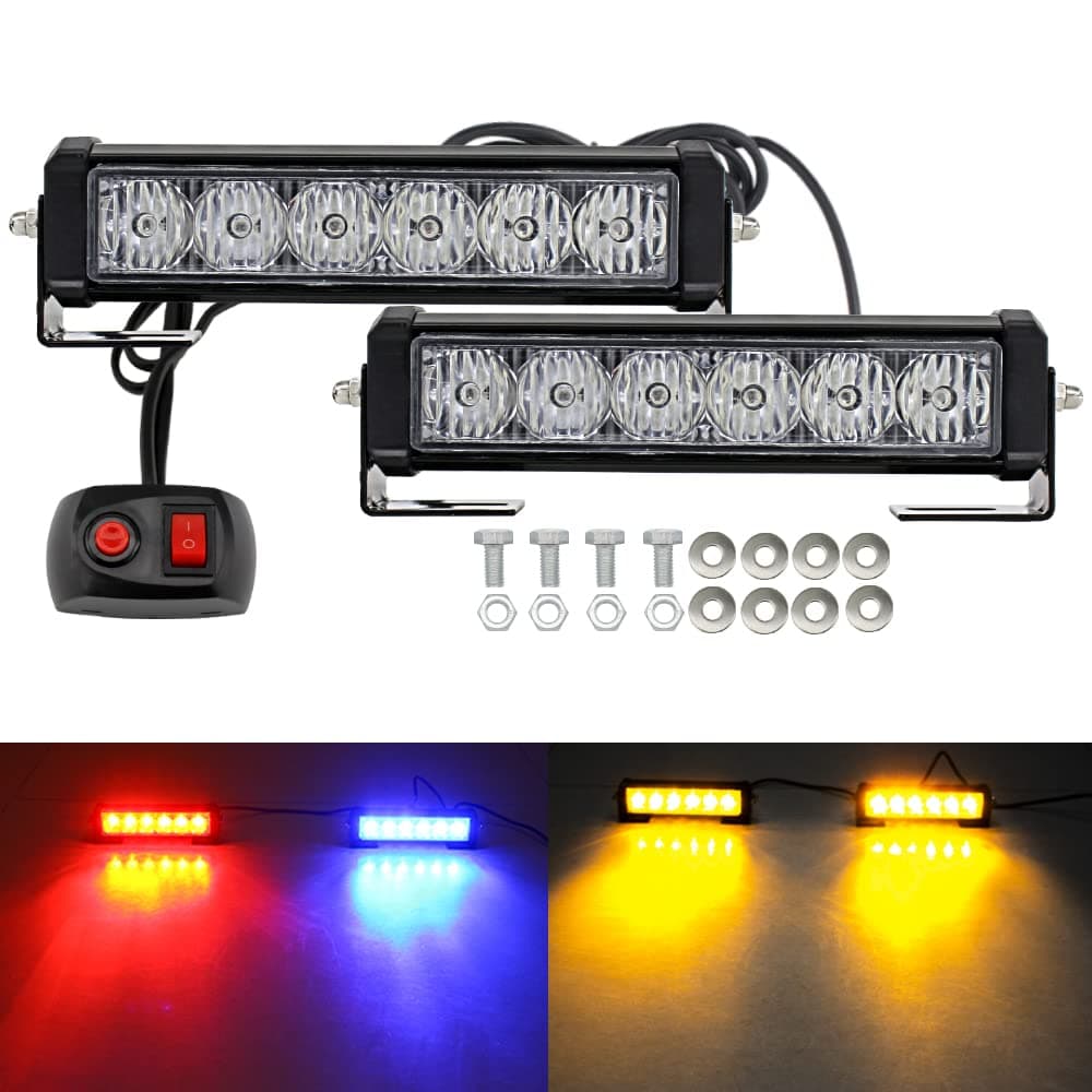 STDYSUN LED Emergency Strobe Lights Bar 2Pcs Red Blue Change Amber Double Color Warning Police Grille Lights Bar Surface Mount Fit for Motorcycle POV Utility Construction Vehicle and Tow Truck Van