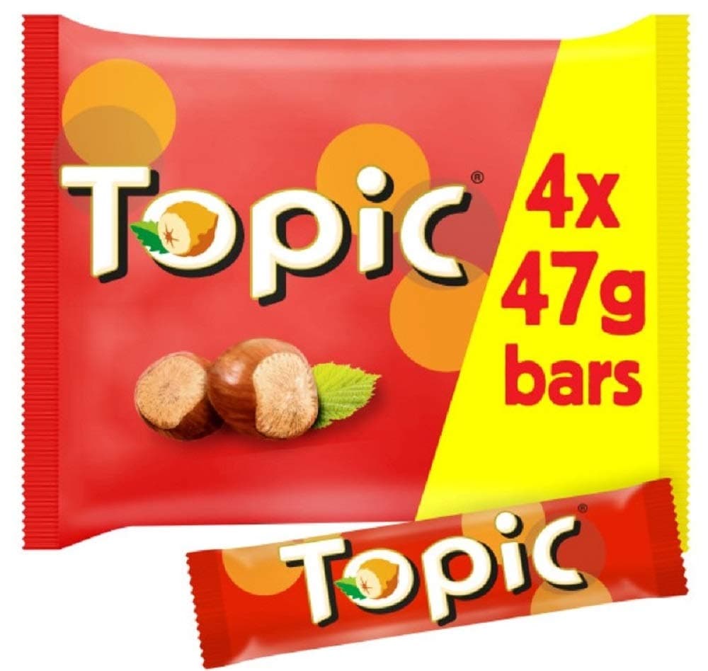 Topic Chocolate and Hazelnut Bar Multipack, for Gift Bag, 4 Bars of 188g