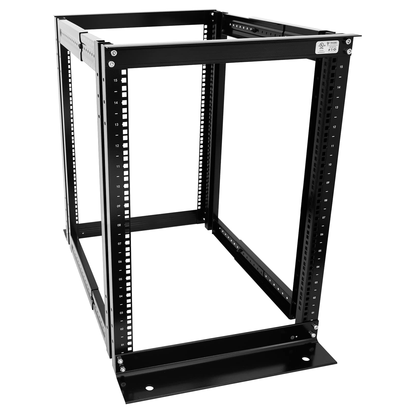 Raising Electronics Server Rack 4 Post Open Rack Frame Rack Enclosure 19 Inch Adjustable Depth Cold Rolled Steel（15U,36 Inch Height）