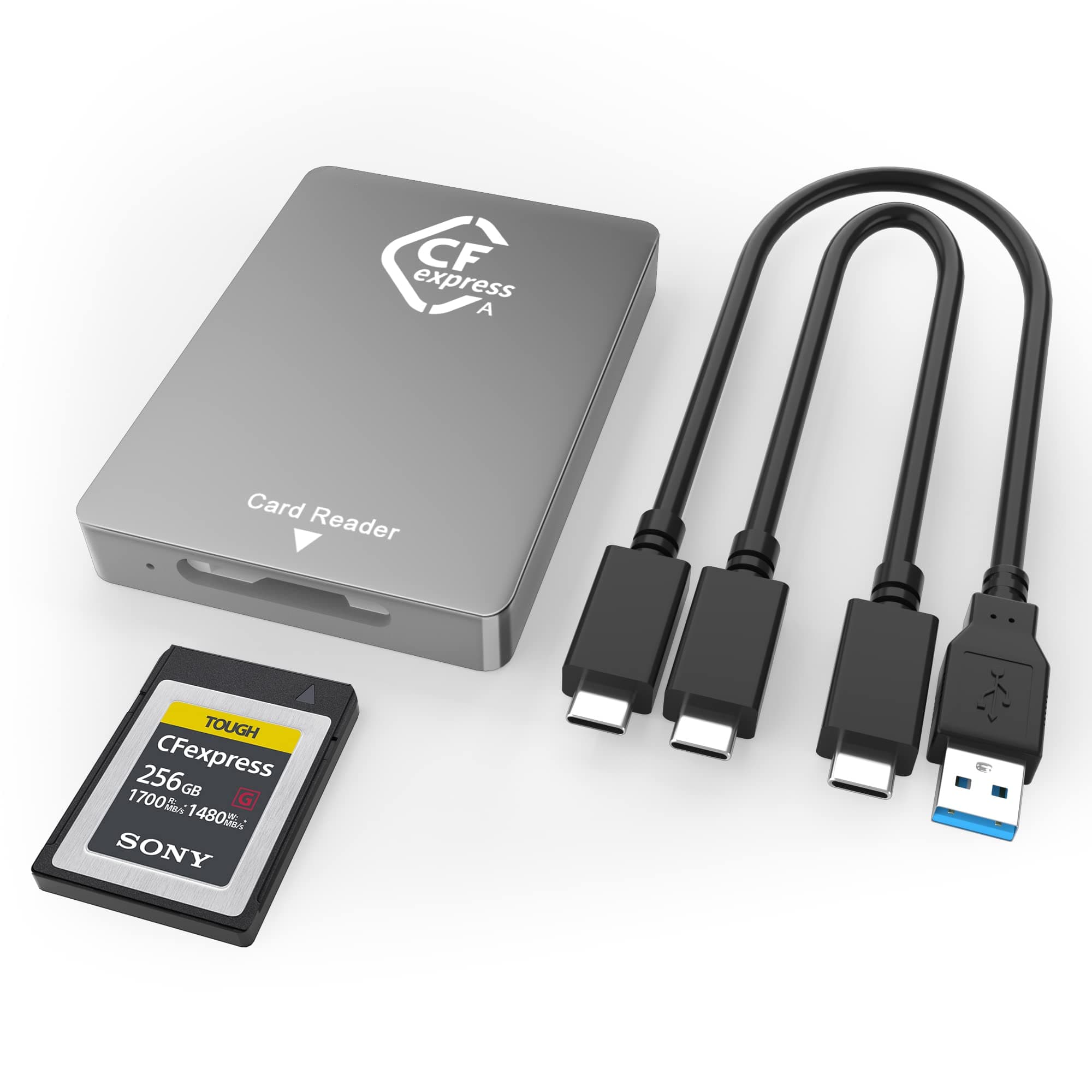CFexpress Type A Card Reader USB 3.1 Gen 2 10Gbps, CFexpress Memory Card Reader Aluminum CFexpress Type A Reader Portable, Support Windows/Android/Mac OS/Linux, 2 Cables Included (Type-C & Type-A)