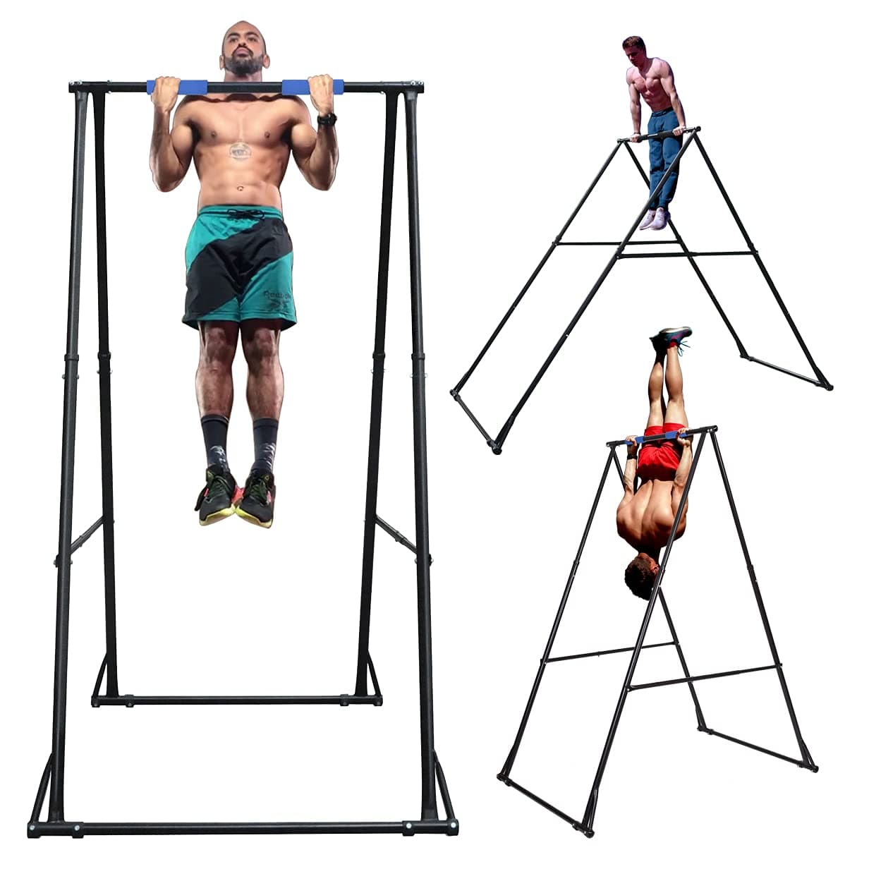 KT Tall & Sturdy Pull Up Bar Free Standing Foldable Home Gym Chin Ups Stand Adjustable Gymnastics pullup bars station Portable Indoor Outdoor Power Tower Rack Adults Kids exercise frame equipment