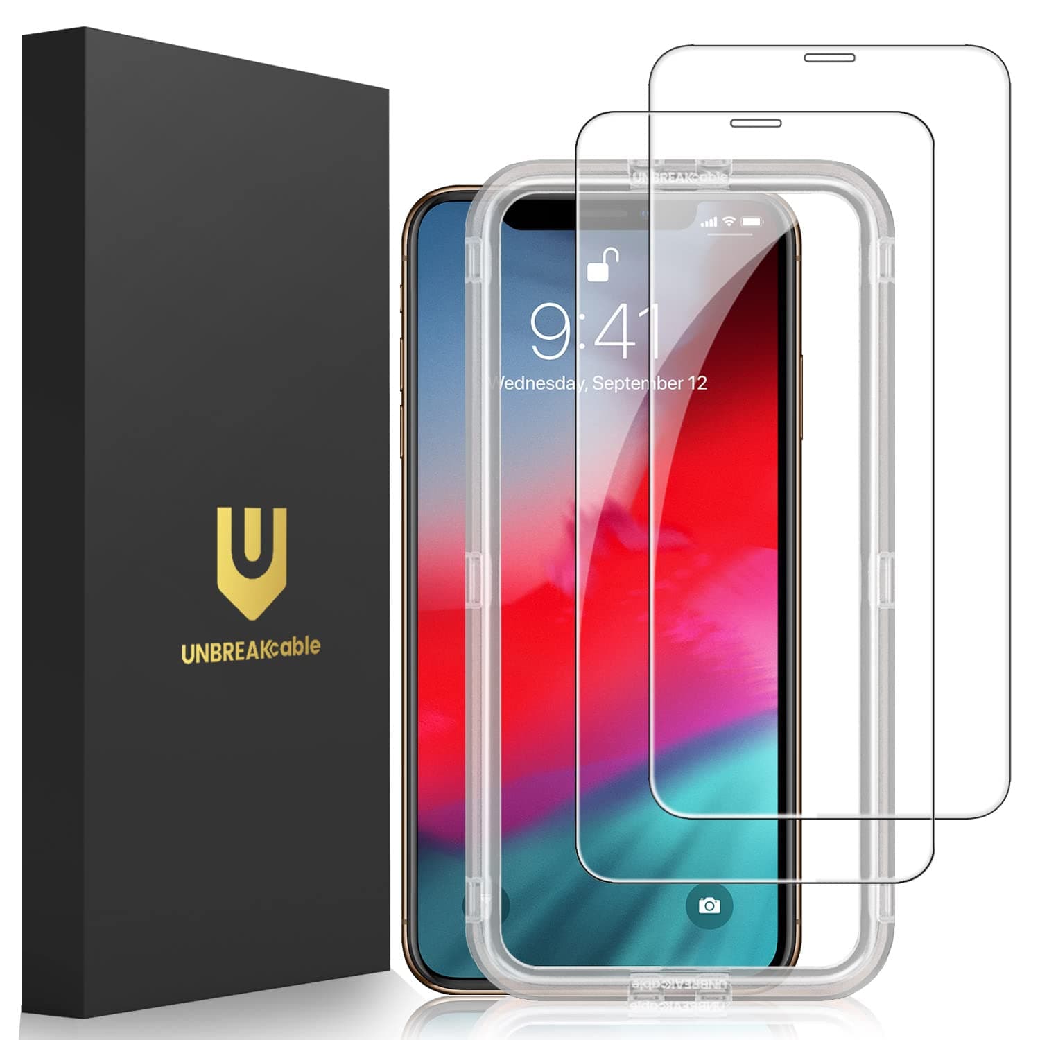 UNBREAKcable 2 Pack Screen Protector for iPhone 11 Pro/XS/S, Double Shatterproof Tempered Glass [Easy Installation Frame] [99.99% HD Clear] [9H Hardness] for Apple iPhone X/XS/11 Pro 5.8 inch