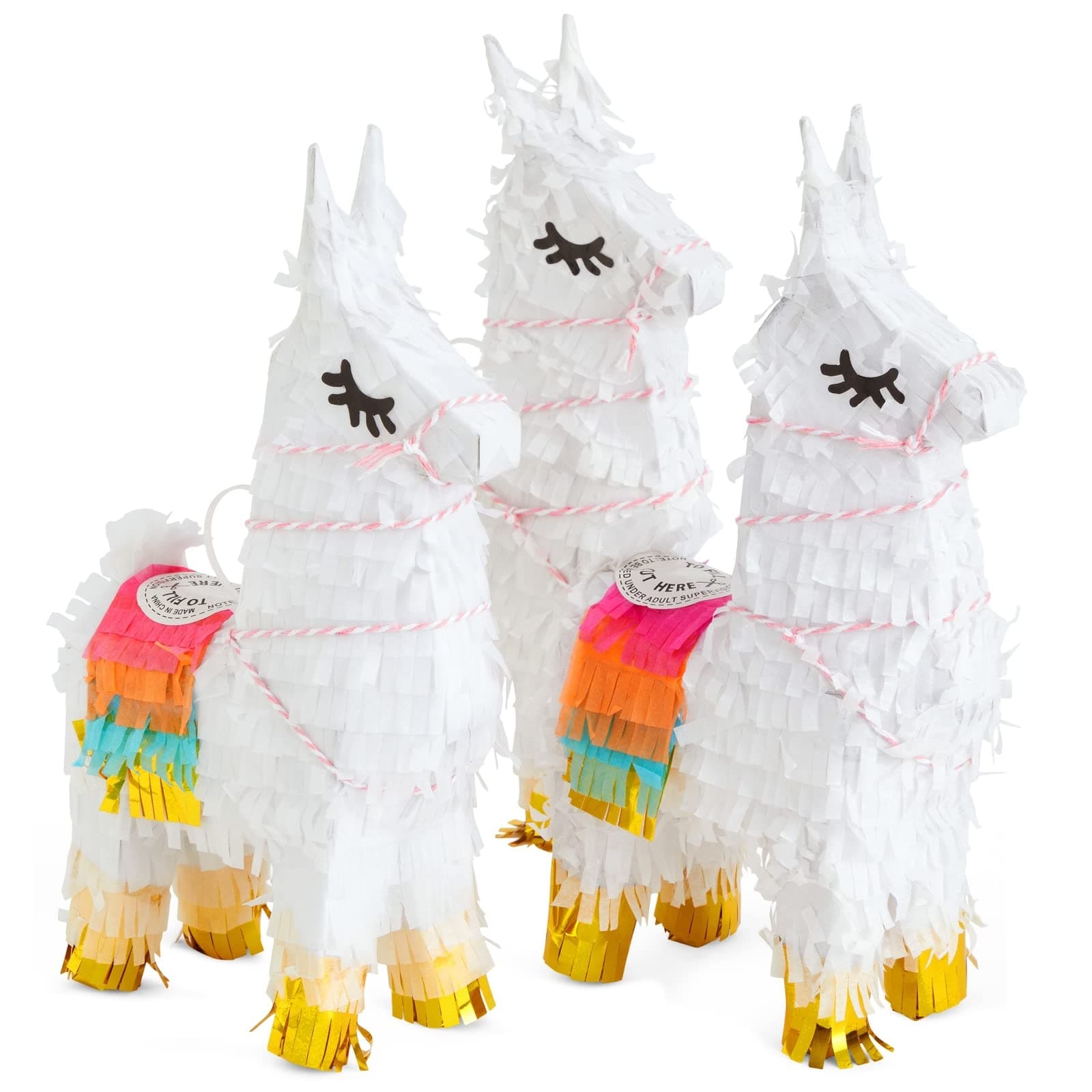 Mini Pinata Llama 3-Pack - 4.9 x 2.1 x 10.2 In, Multicolor & Gold - Party Favors & Candy-Filled Mini Pinatas for Llama Fiesta, Party Decorations & Table Decor