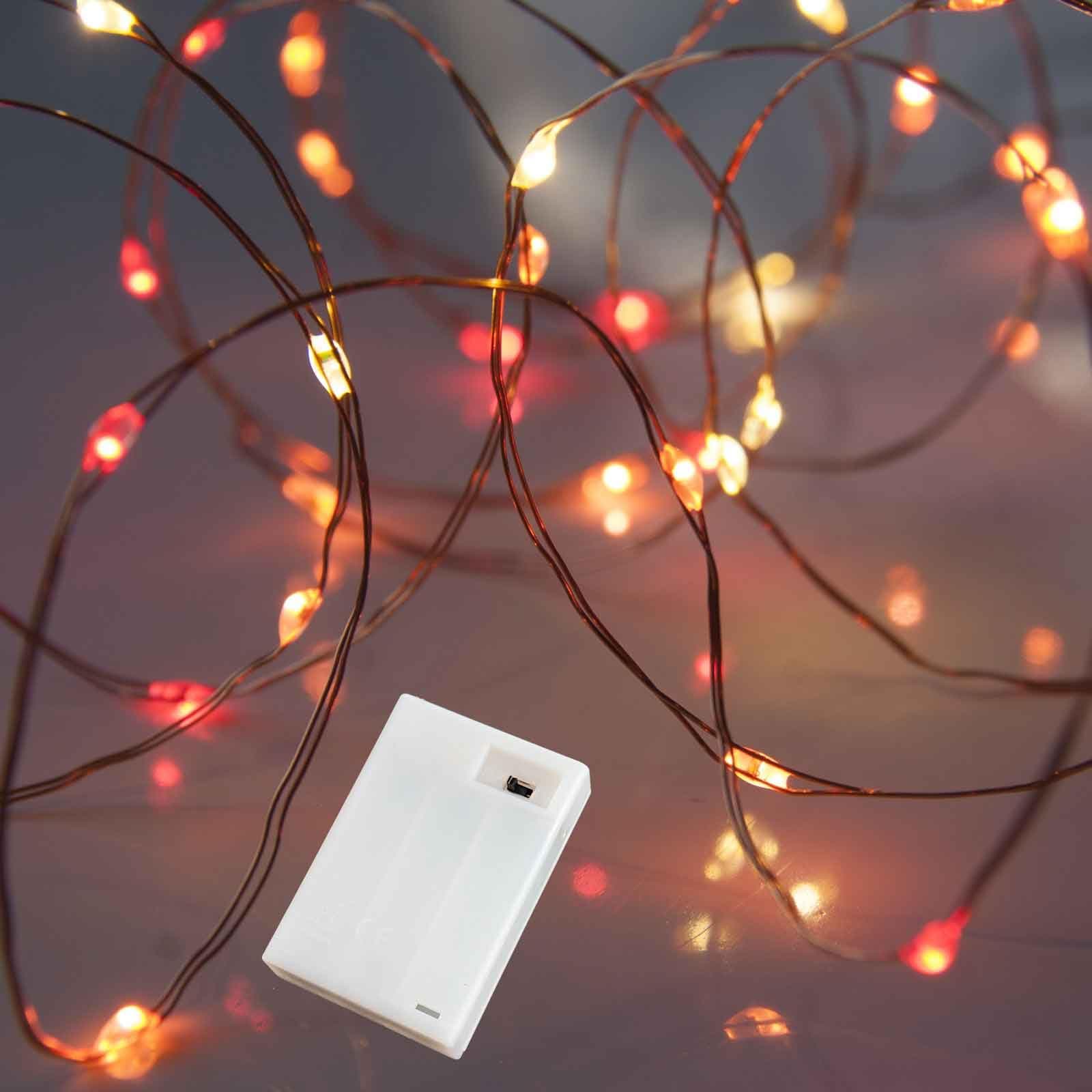 Qbis Micro LED String Lights. Red, Orange and Yellow LEDs, Copper Wire Lights, with Timer Mode, Battery operated Firefly Fairy Lights (40 LED Sunset)
