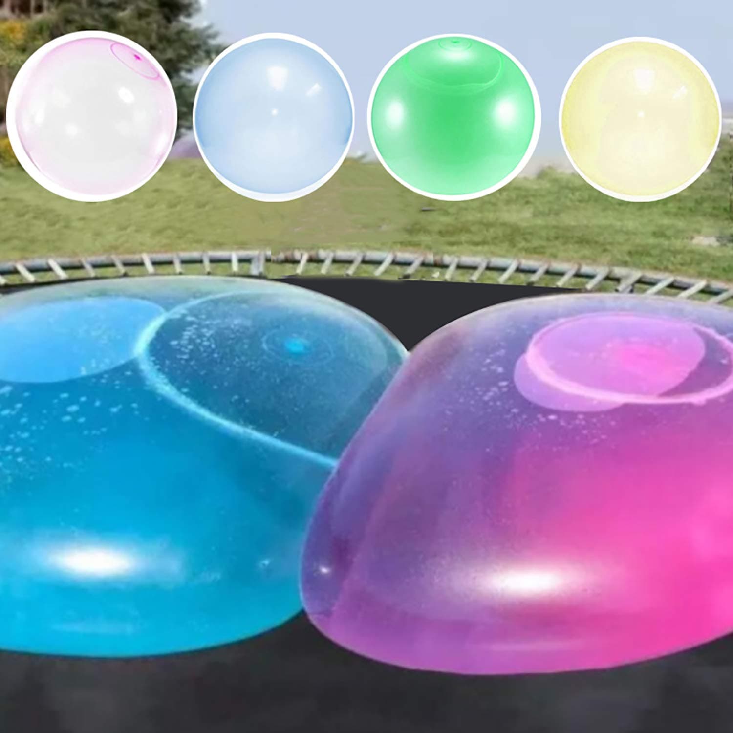 Uoeo 4 PCS Large Bubble Ball Magic Bubble Balls Transparent Bounce Balloon Inflatable Water Ball Beach Garden Ball Soft Rubber Ball Outdoor Party
