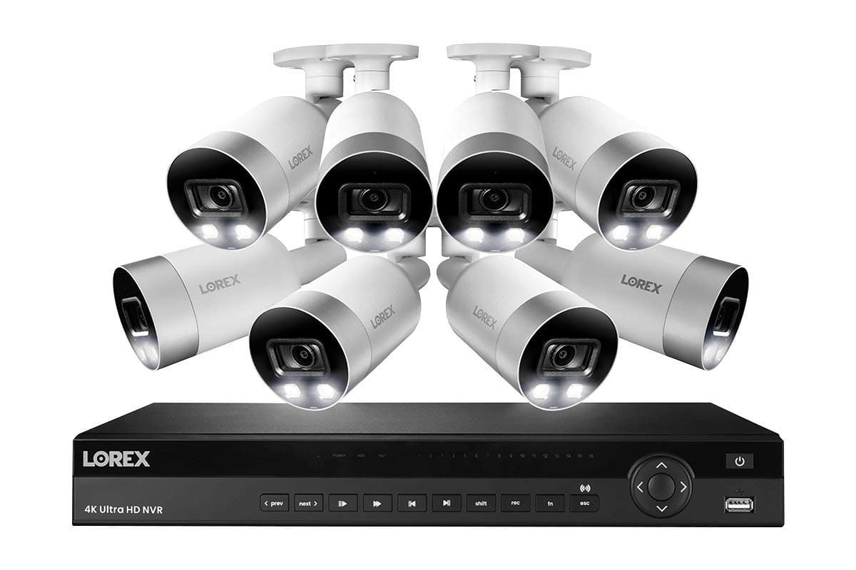Lorex 4K Security Camera System, 16-Channel 3TB NVR with 8 Indoor/Outdoor Wired IP POE Bullet Cameras with Active Deterrence, Motion Detection