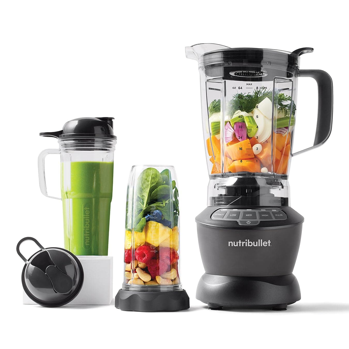 nutribullet Hot & Cold Blender Combo - Charcoal Grey - 3 Pre-Programmed Smart Cycles & 2 Pulse & Extract Functions - Blend Fruit, Ice & Nuts - 1.8L Capacity - 1200W Base with 3 Cups & 2 Flip-Top Lids