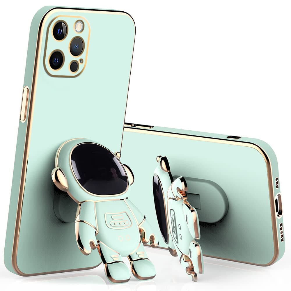 Compatible with Tecno Spark 20 Pro Case Silicone Cute Cases with Astronaut Stand, Phone Case for Tecno Spark 20 Pro Slim Plating Protection Shockproof Cover (Green)