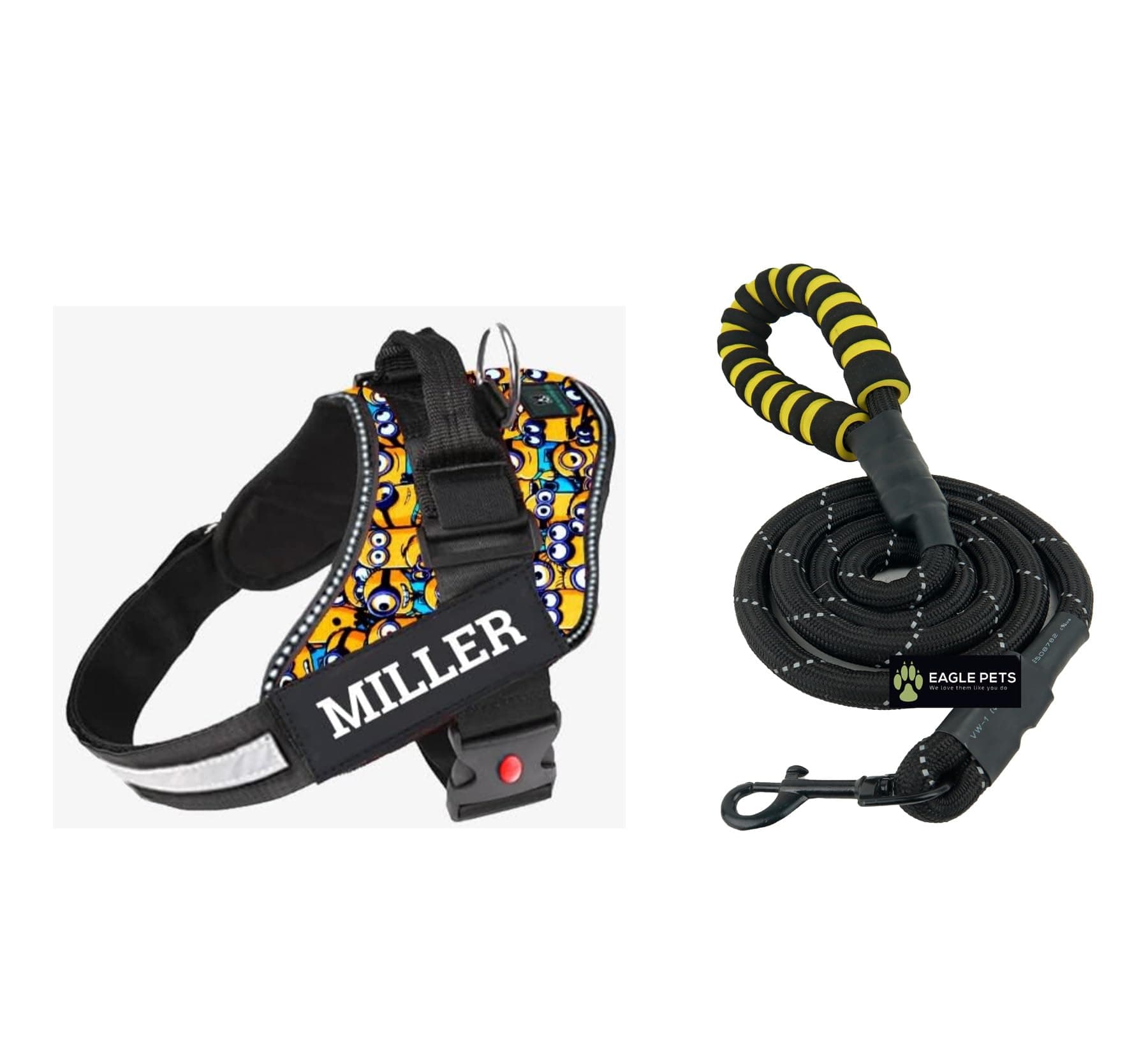 Eagle Pets Customized Dog Vest Harness & Leash Combo Set with Pet Name, Personalized Reflective Harness Best for Training Walking Easy to Control.Best for 3-6kgs Dogs. (XS, Yellow Minion)