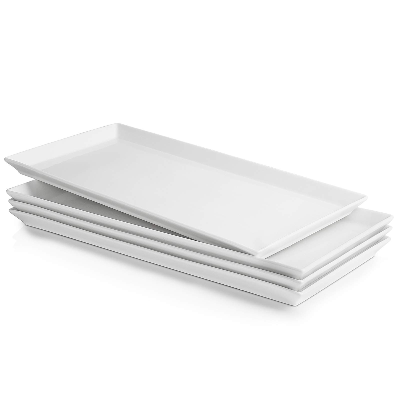 Sweese White Serving Platters, Porcelain Serving Trays for Parties, Large Rectangular Plates - 15.5 Inch, Set of 4