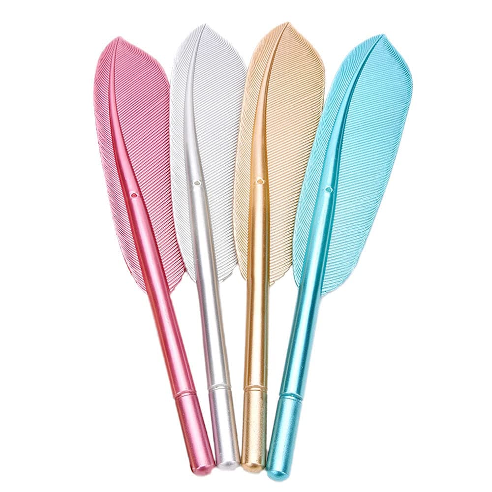 4 Pcs Retro Style Quill Pens 0.5mm Black Ink Feather Ballpoint Gel Pens Student Writing Pen for School Office Stationery