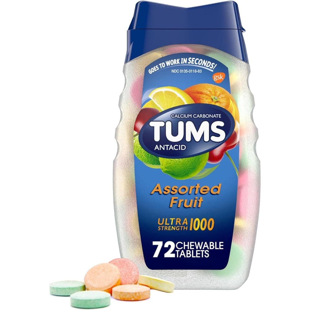 TUMS Ultra Maximum Strength Chewable Tablets, Assorted Fruit - 72