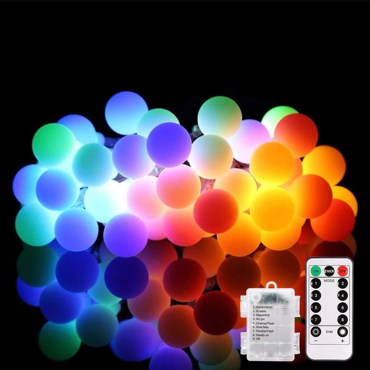 LED String Lights 18ft 50 LEDs Battery Operated String Lights with Remote 8 Modes Waterproof Globe Starry Fairy Lights for Outdoor Indoor Bedroom Garden Party Christmas Tree (Multicolor)
