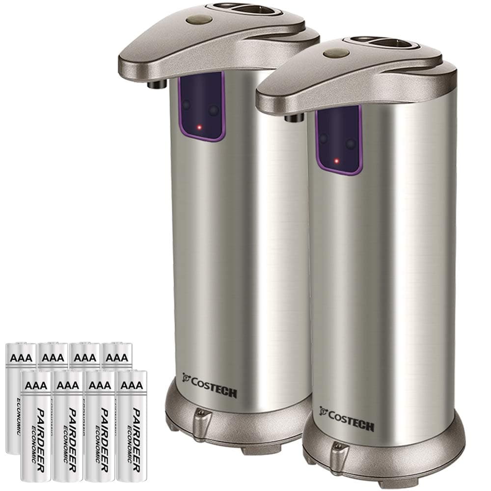 Automatic Soap Dispenser, Auto Sensor Touchless Soap Dispenser with Brushed Stainless-Steel, Fingerprint Resistant Coating, and Waterproof Base Perfect for use in Bathrooms (2 Pack)
