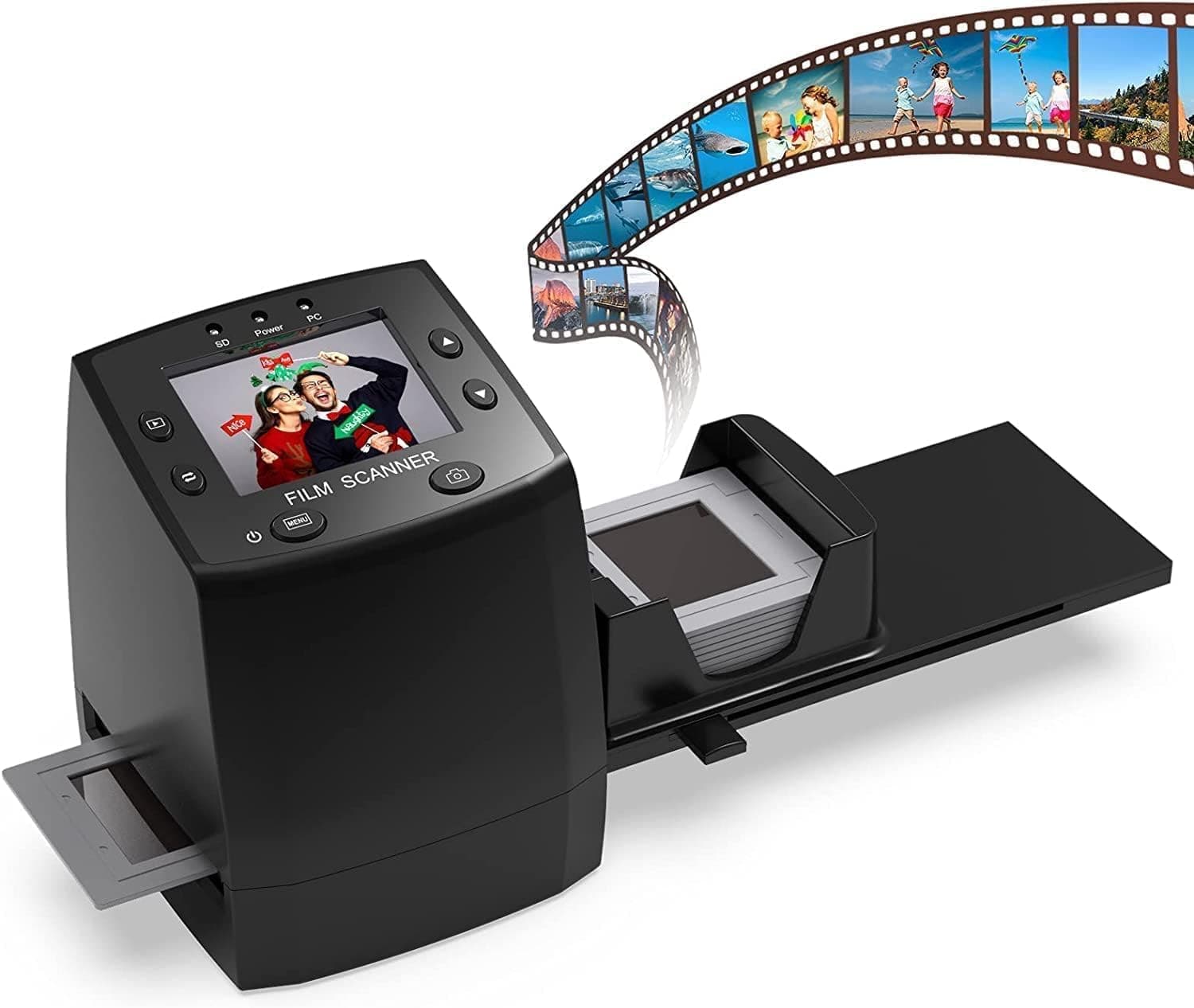 – High Resolution 135 Film/Slide Scanner, Slide Viewer and Convert 35mm Negative Film &Slide to Digital JPEG Save into SD Card , with Slide Mounts Feeder No Computer/Software Required.
