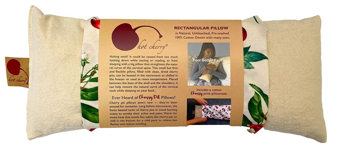 Cervical/Rectangular Pillow, Natural Denim, w/Cherry case Cherry Pit-Stone, Hot/Cold, Moist Heat Pack, Pain Relief, Microwavable-Washable