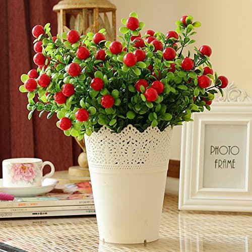 Wootkey 4 Pack 5 Branches Rich Red Artificial Berry Stems Holly Christmas Berries for Festival Holiday and Home Decor