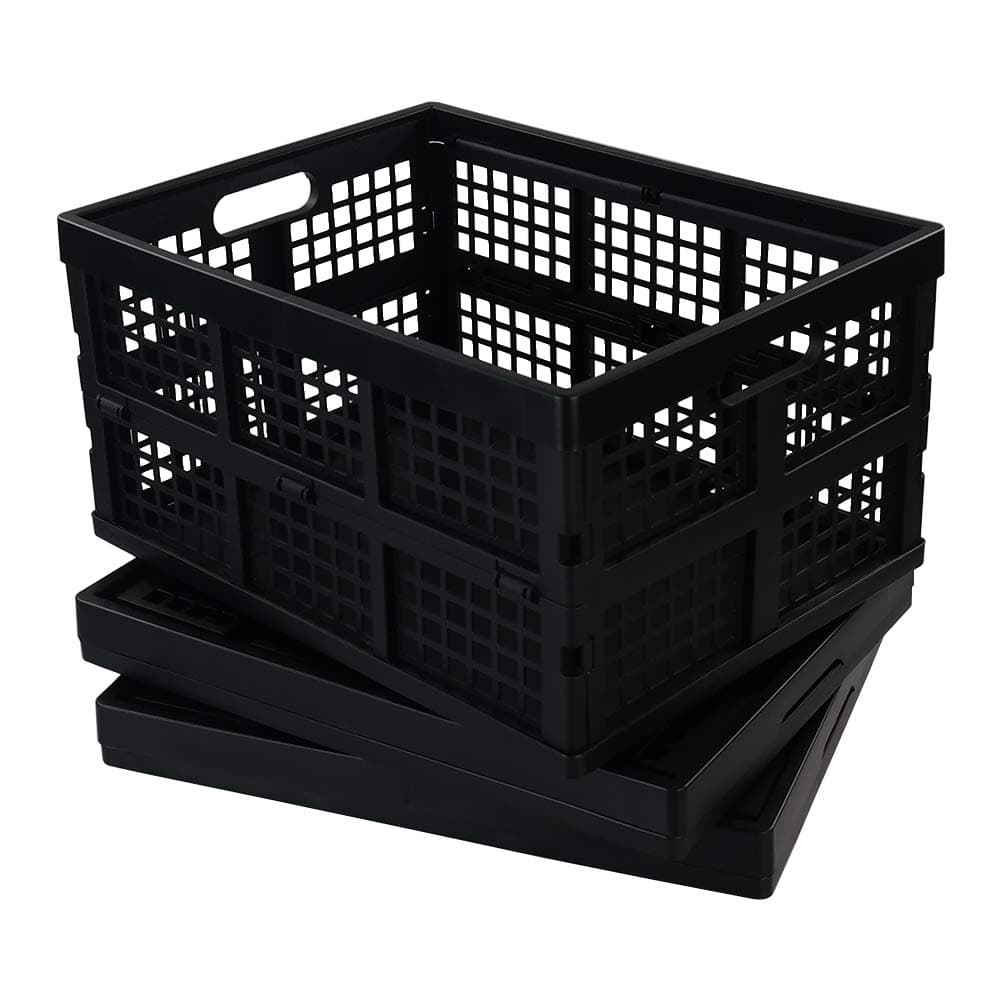 Morcte 34 L Plastic Rectangular Collapsible Crates, Folding Crates Storage, Pack for 3, Black