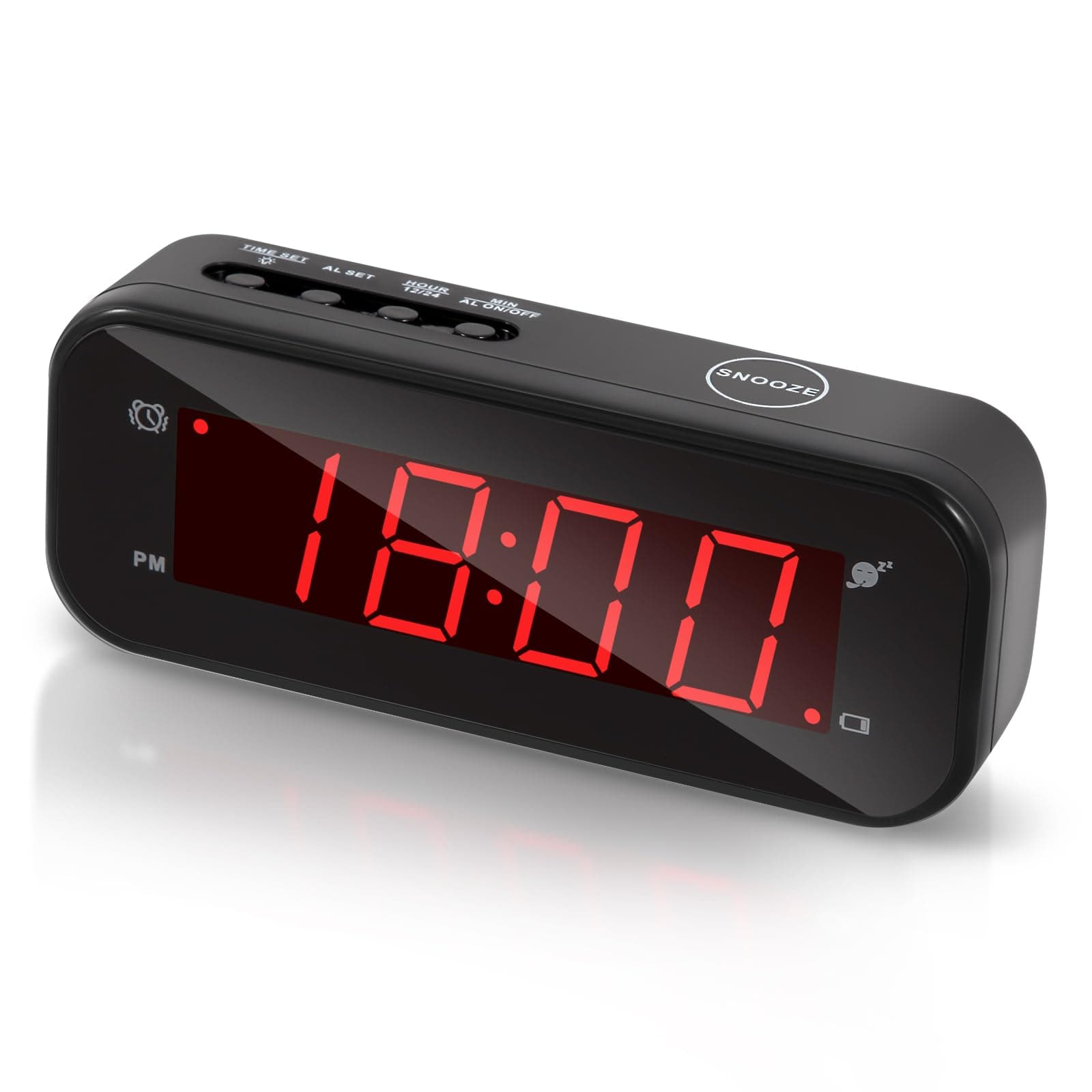 Digital Alarm Clock Easy Setting and Battery Operated Only Big Red Digits for Bedroom/Living Room/Travel(Black)