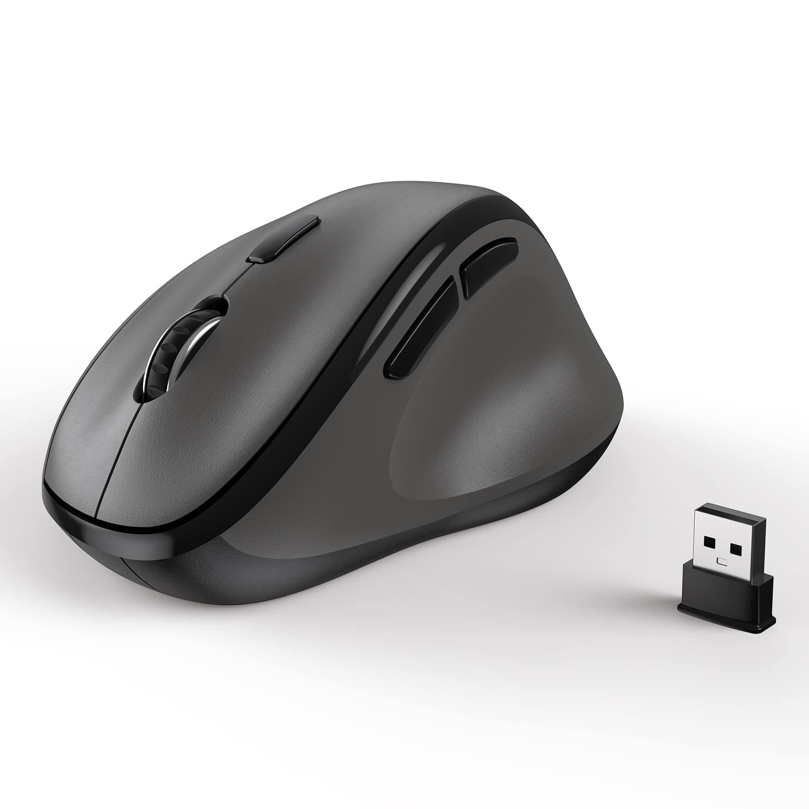 Ergonomic Wireless Mouse with USB Receiver for PC Computer, Laptop and Desktop, Ergo Vertical Mouse with Silent Clicks Long Battery Life, Up to 1600 DPI & 1 AA Battery Powered, Grey