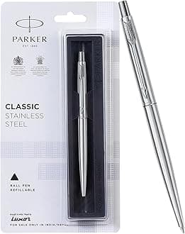 Parker Moments Classic Stainless Steel Chrome Trim Ball Pen (Silver)