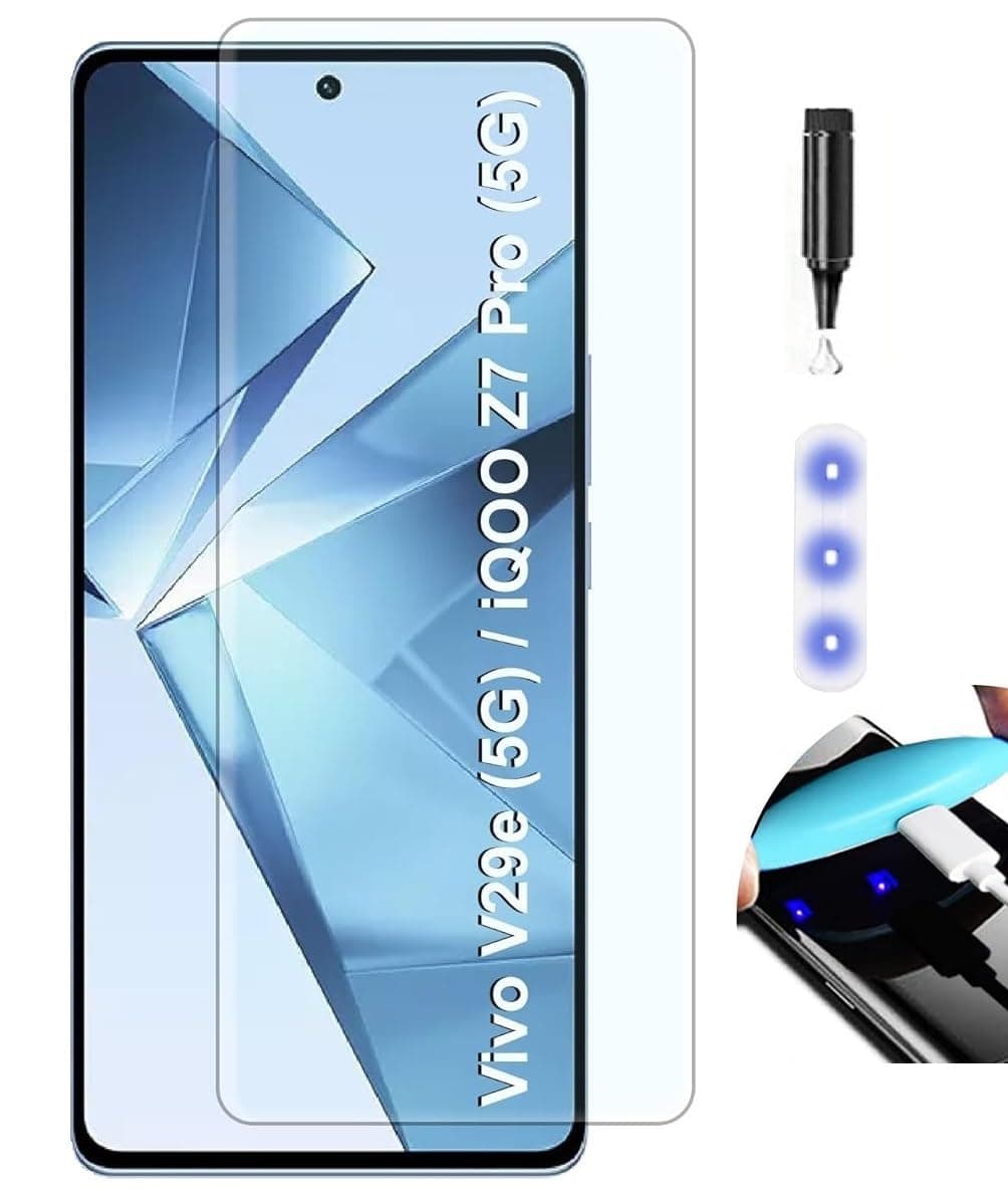 NISHTECH Advanced HD+ Curved UV Tempered Glass Full Screen Protector Designed for Vivo V29, Vivo V29 Pro 5G || Full Screen Coverage with Easy Installation Kit (Anti-Scratch)