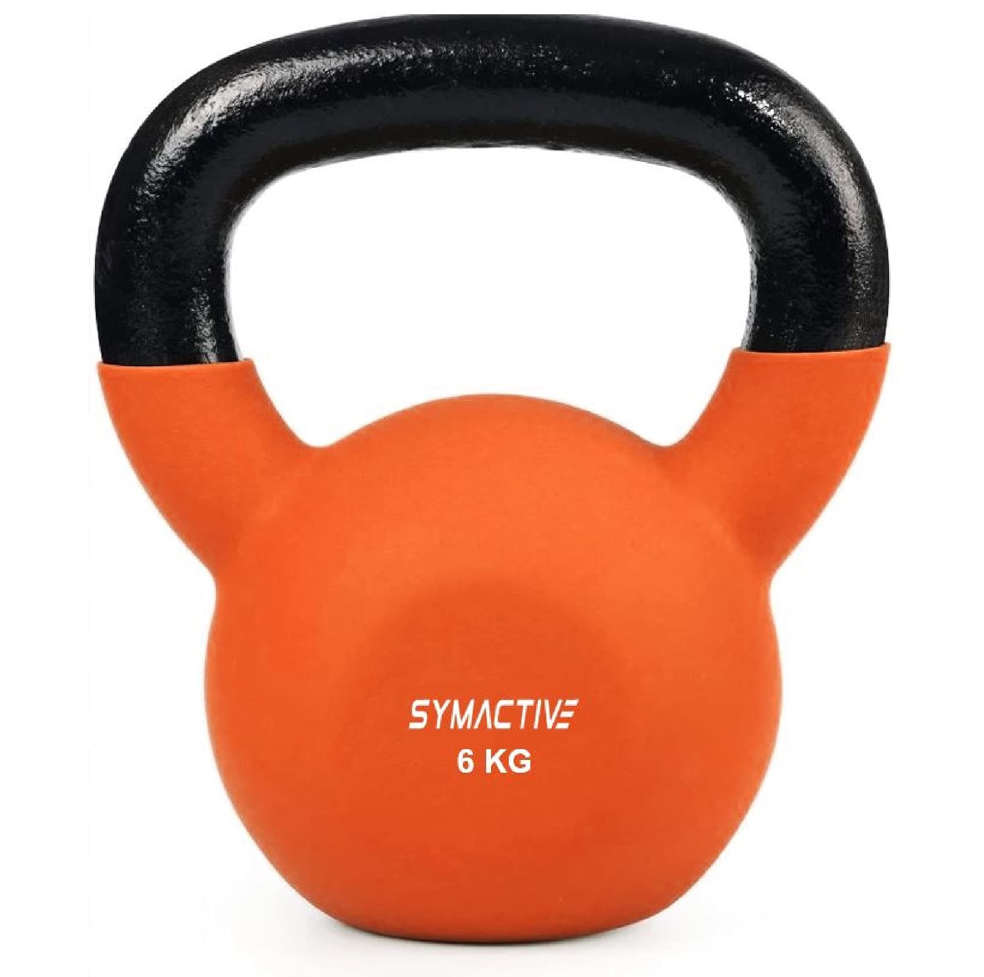 Amazon Brand - Symactive Neoprene Coated Solid Kettlebell for Gym Exercises, 6 Kg Orange