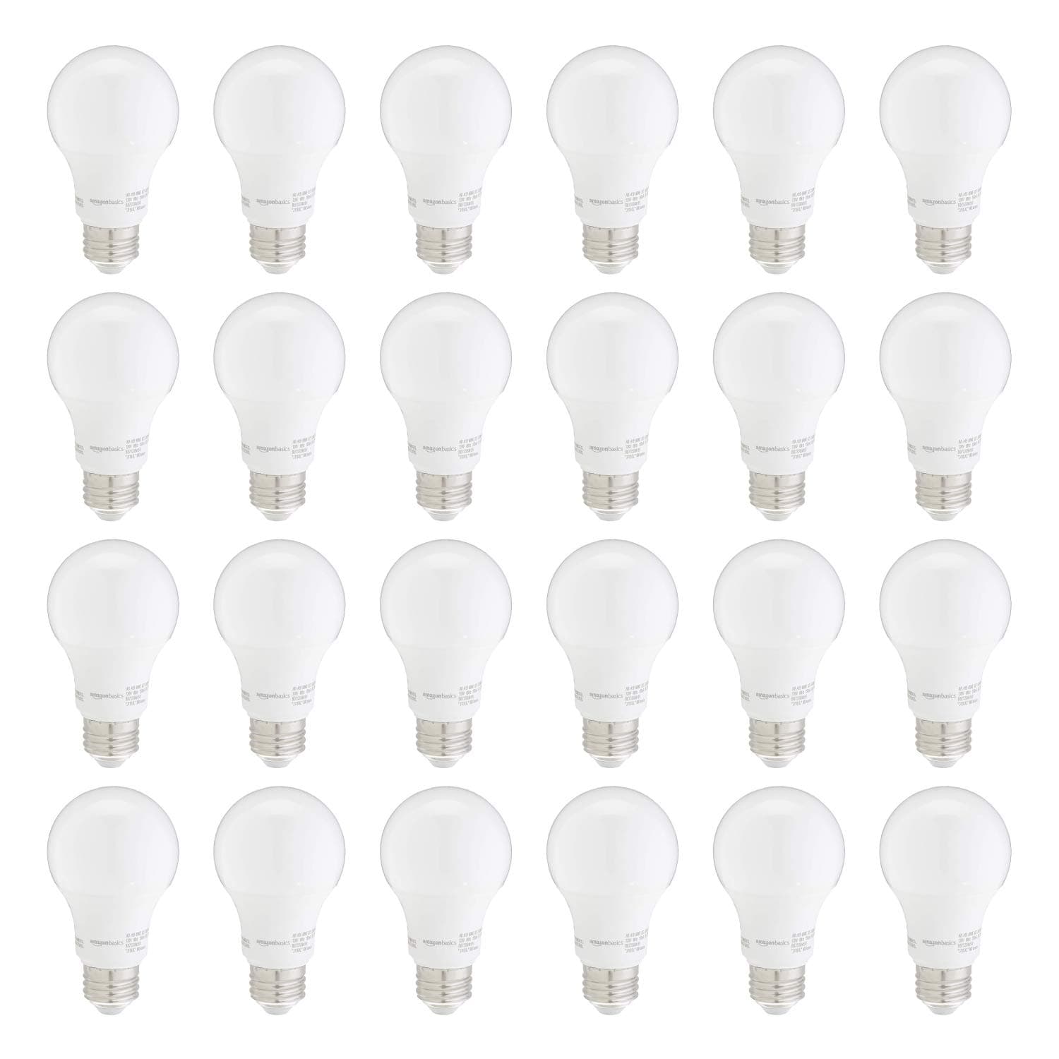 Amazon Basics A19 LED Light Bulbs, 60W Equivalent, Daylight White 5000K, Non-Dimmable, Energy Efficient 9W, E26 Base, 10,000 Hour Lifetime, 24-Pack