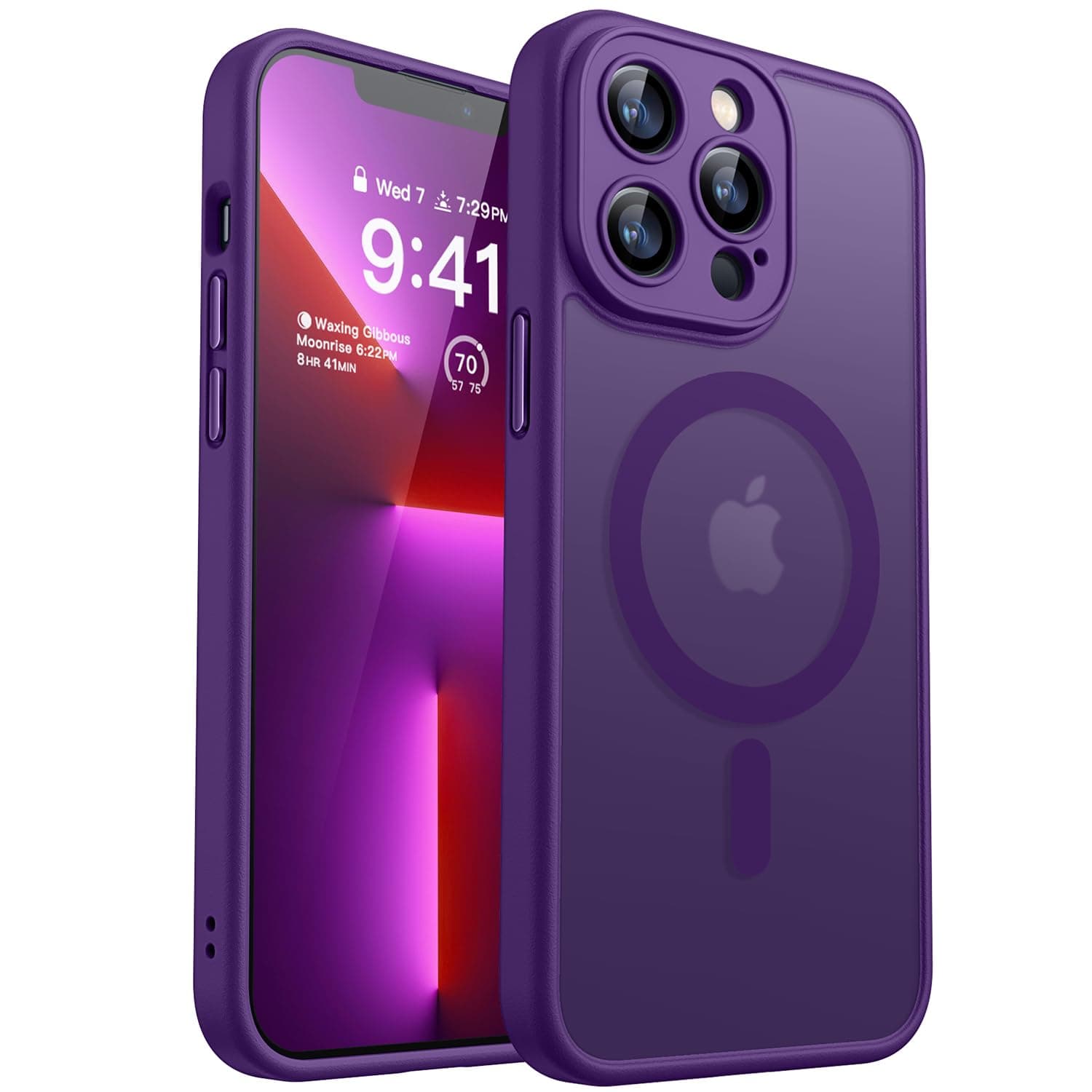 CANSHN Magnetic Compatible with iPhone 13 Pro Max Case(6.7 Inch), Upgraded [Full Camera Protection] [Compatible with Magsafe] [Translucent Matte] Shockproof Protective Phone Case Cover - Deep Purple