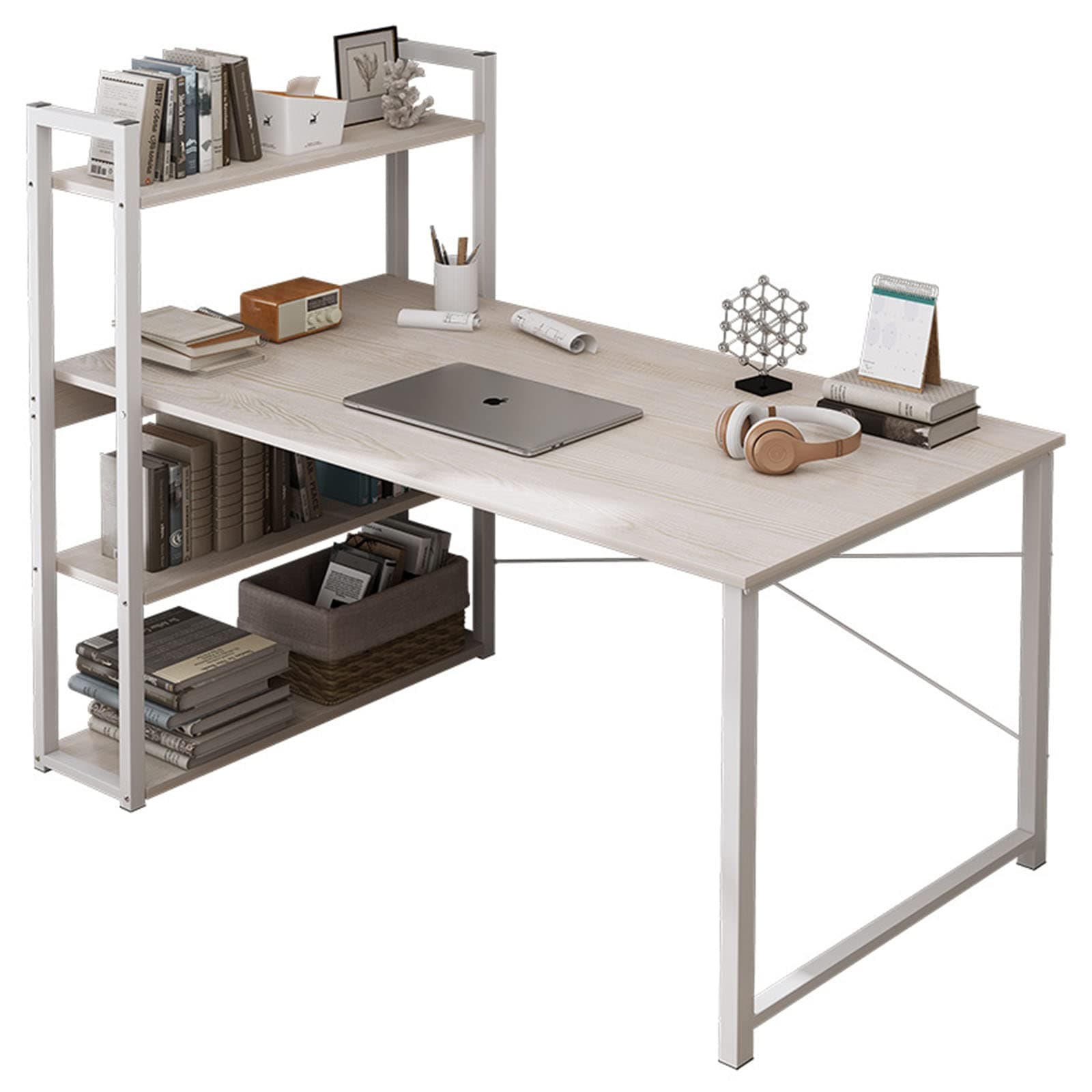 Computer Desk Table with Shelves 120x48cm, 4 Tier Study Table with Bookshelf Desk Storage Reversible Study Table Office Corner Desk with Shelves Home Office Desk Easy Assemble