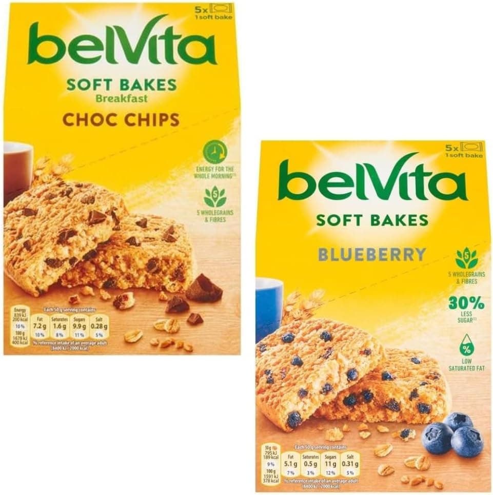 Breakfast Biscuits Bundle With Vita Breakfast Soft Bakes Chocolate Choc Chip 250g, 5 Bars and Breakfast Soft Bakes Blueberry 5 Bars, 250g (2 Pack)