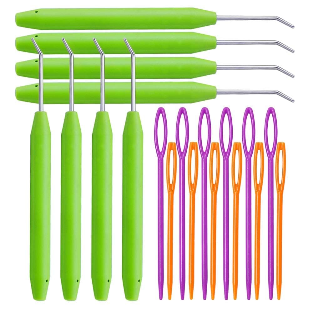 Loom Knit Hook Set, Crochet Needle Hook Kit, 8 Pcs Green Knitting Loom Hooks with 12 Pcs Colorful Plastic Sewing Needles for Knitting Looms Knitting Boards