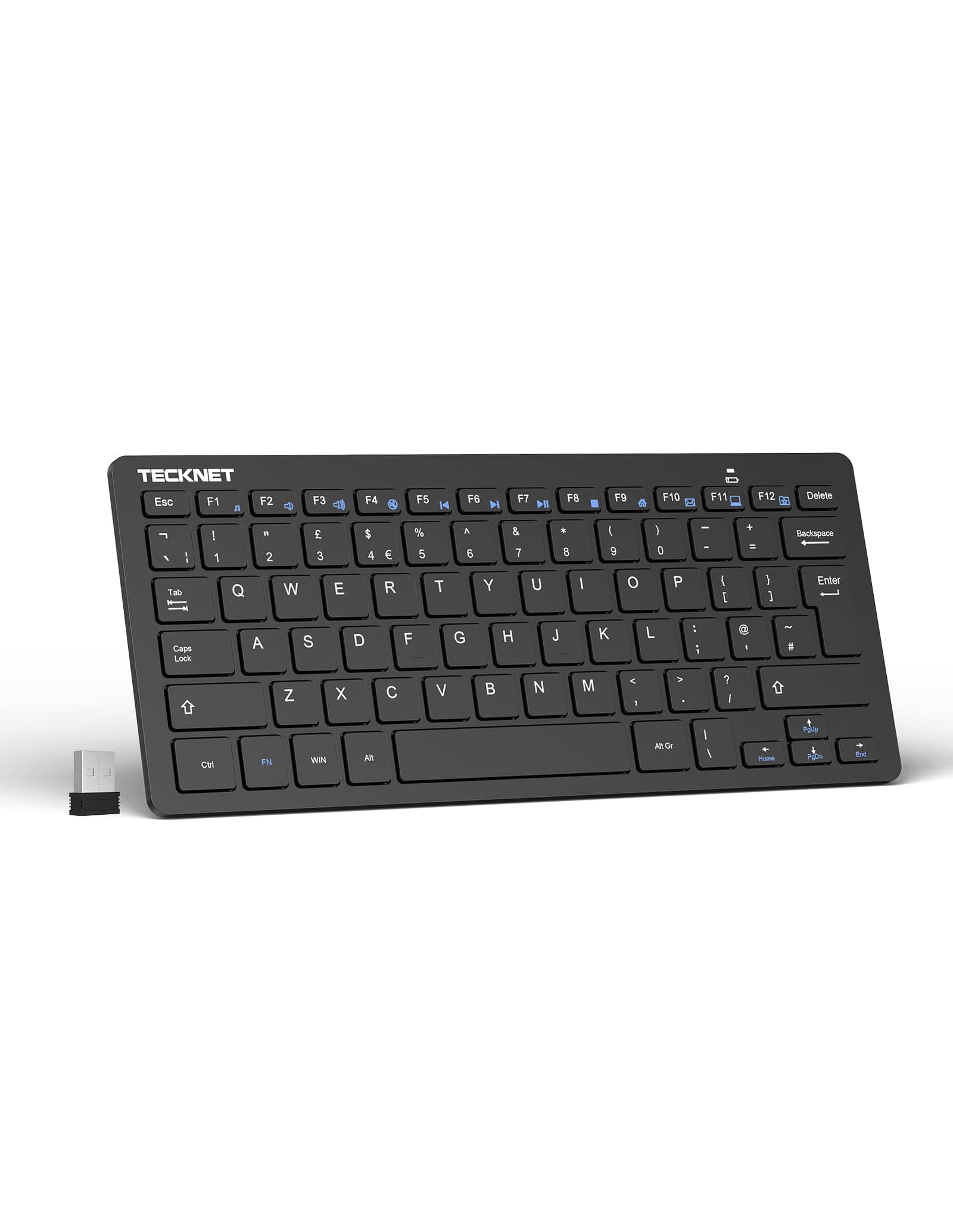 TECKNET 2.4G Wireless Keyboard For Windows/Chrome OS, UK Layout Compact Mini Keyboards, Small Silent Whisper-Quiet Keyboard with 12 months Battery Life (Black)
