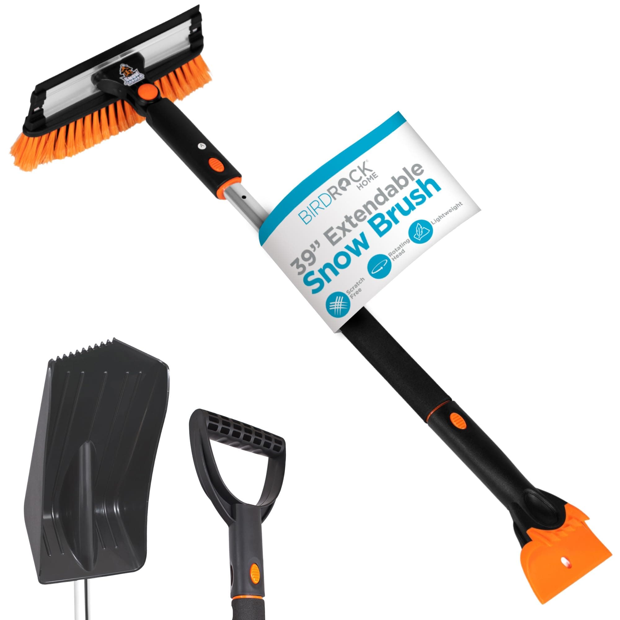 39" Extendable Snow Brush with Squeegee, Ice Scraper & Snow Shovel | Foam Grip | Auto Snow Brush | Auto Ice Scraper | Car Truck SUV